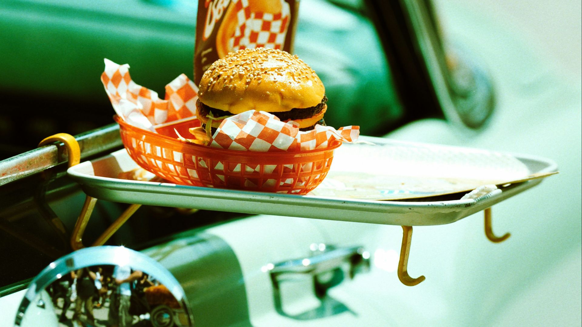 burger on orange basket