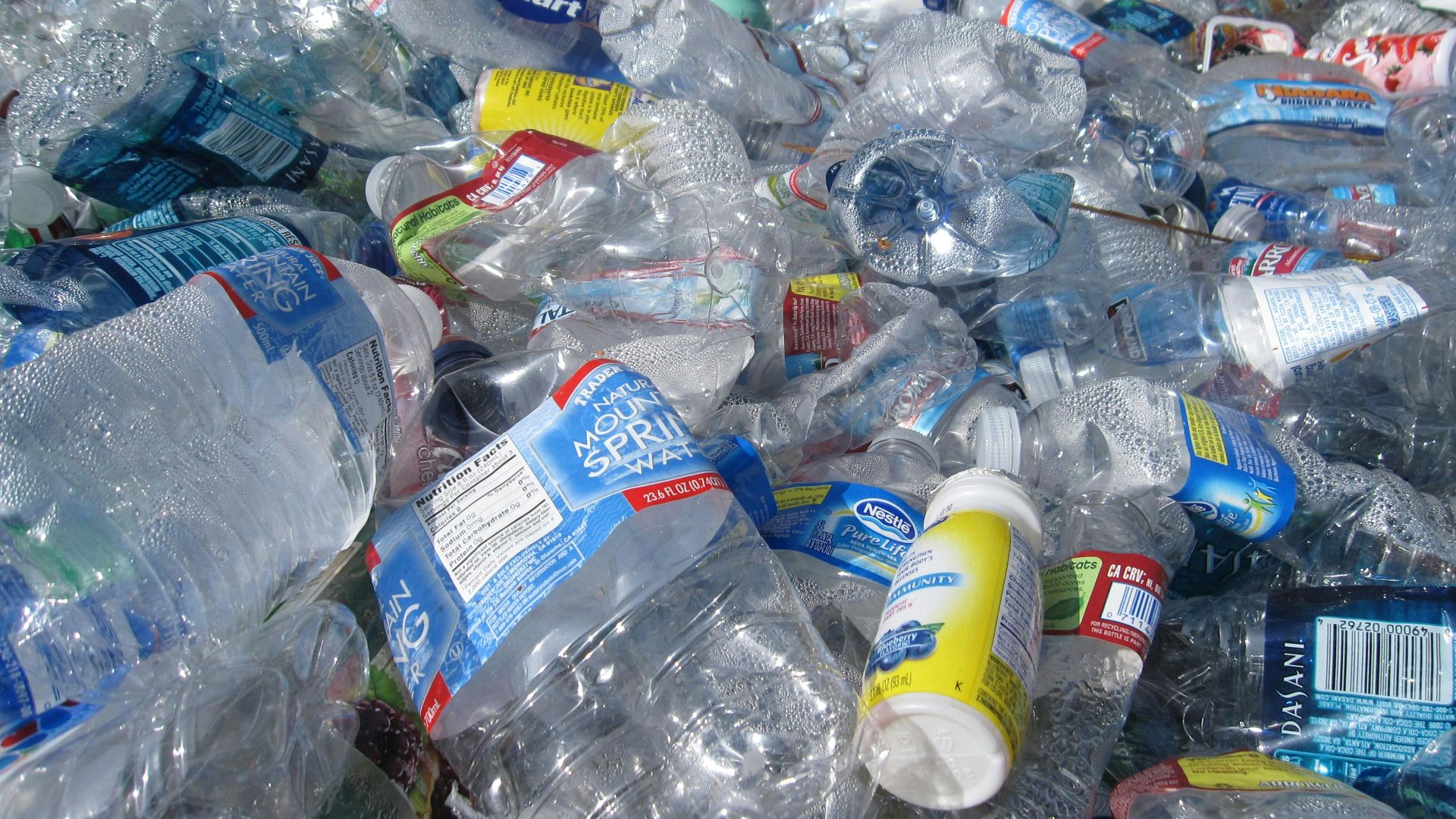 blue labeled plastic bottles