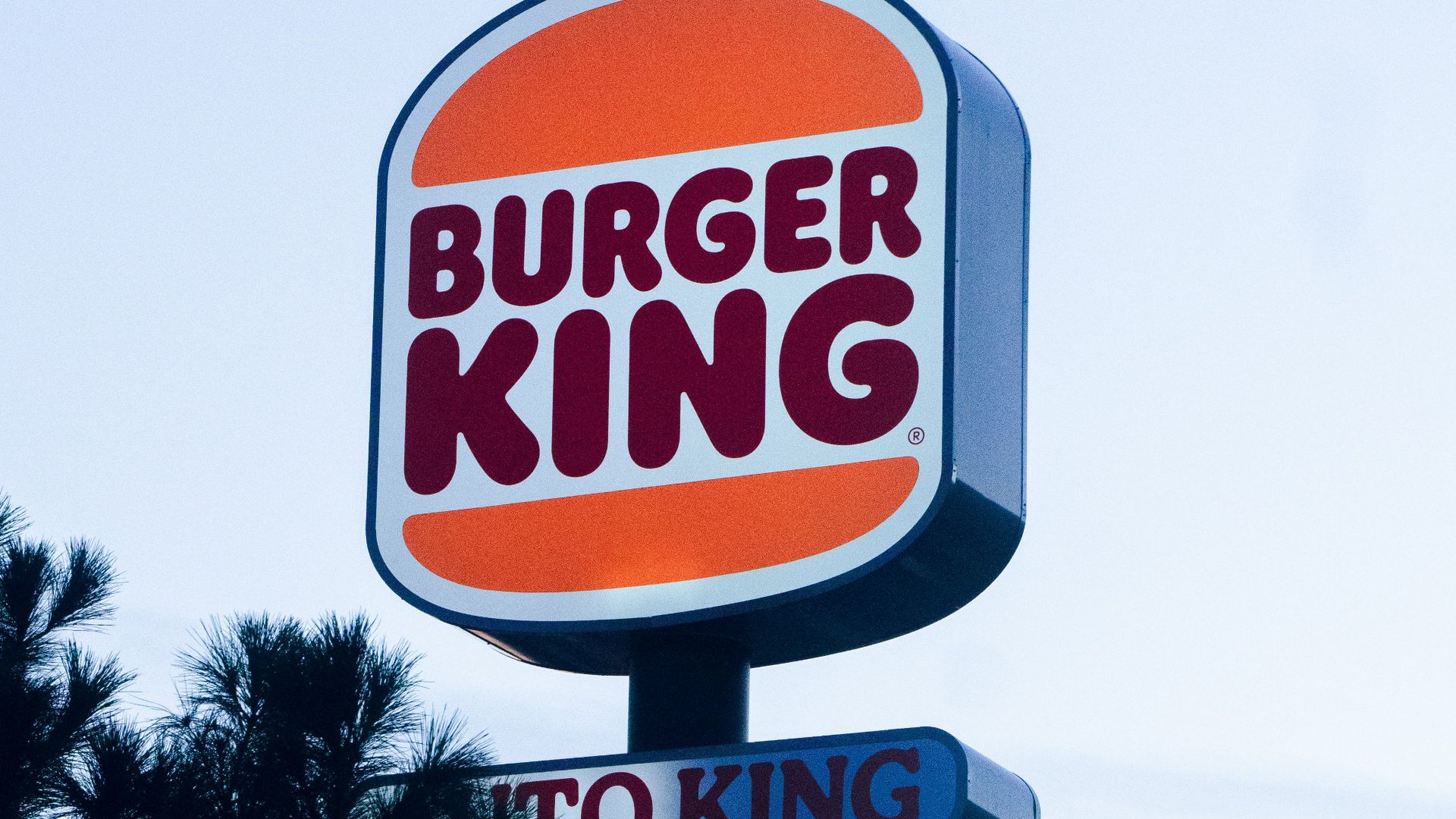a burger king sign with a tree in the background