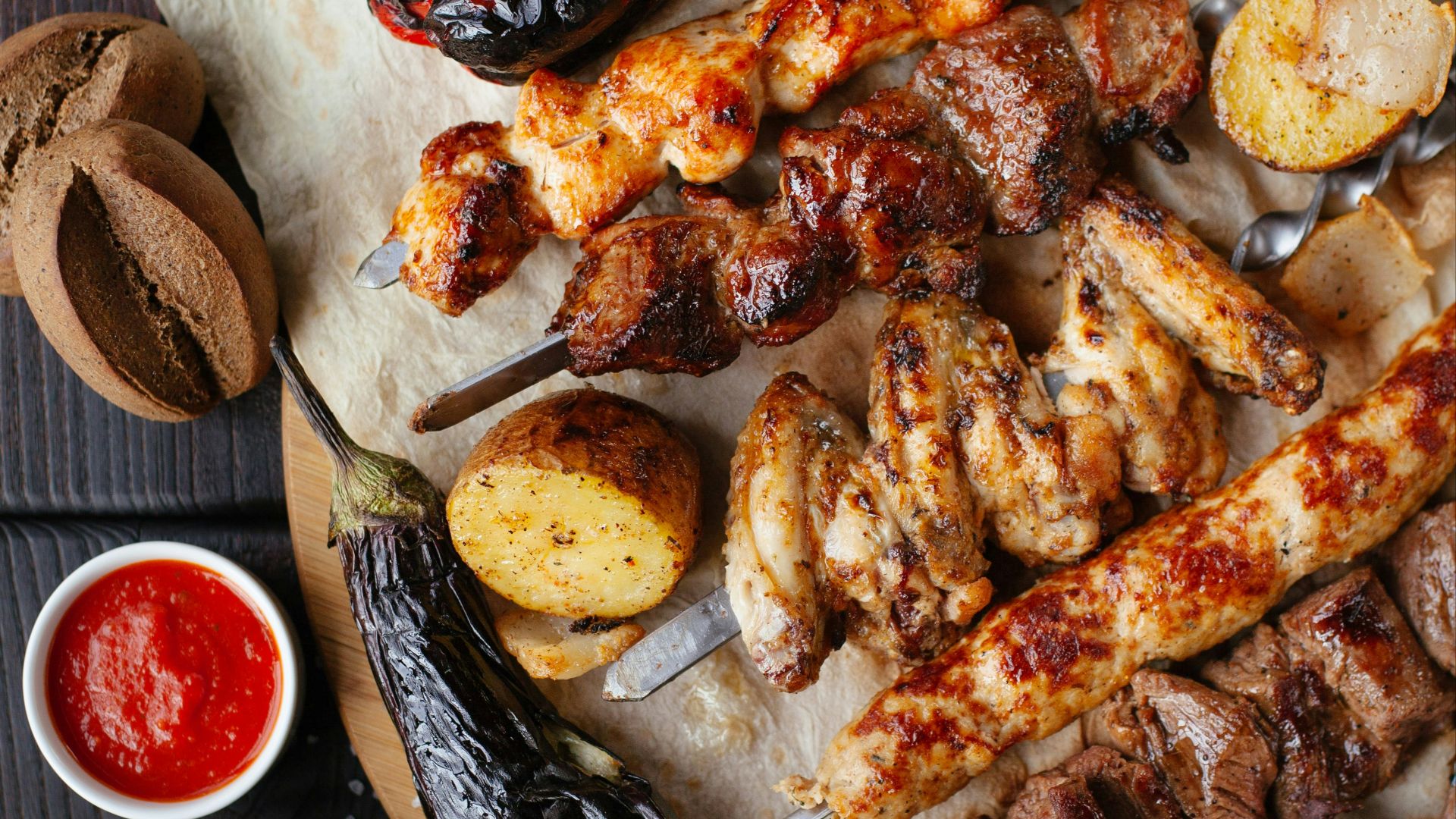 grilled meat and vegetable on the table