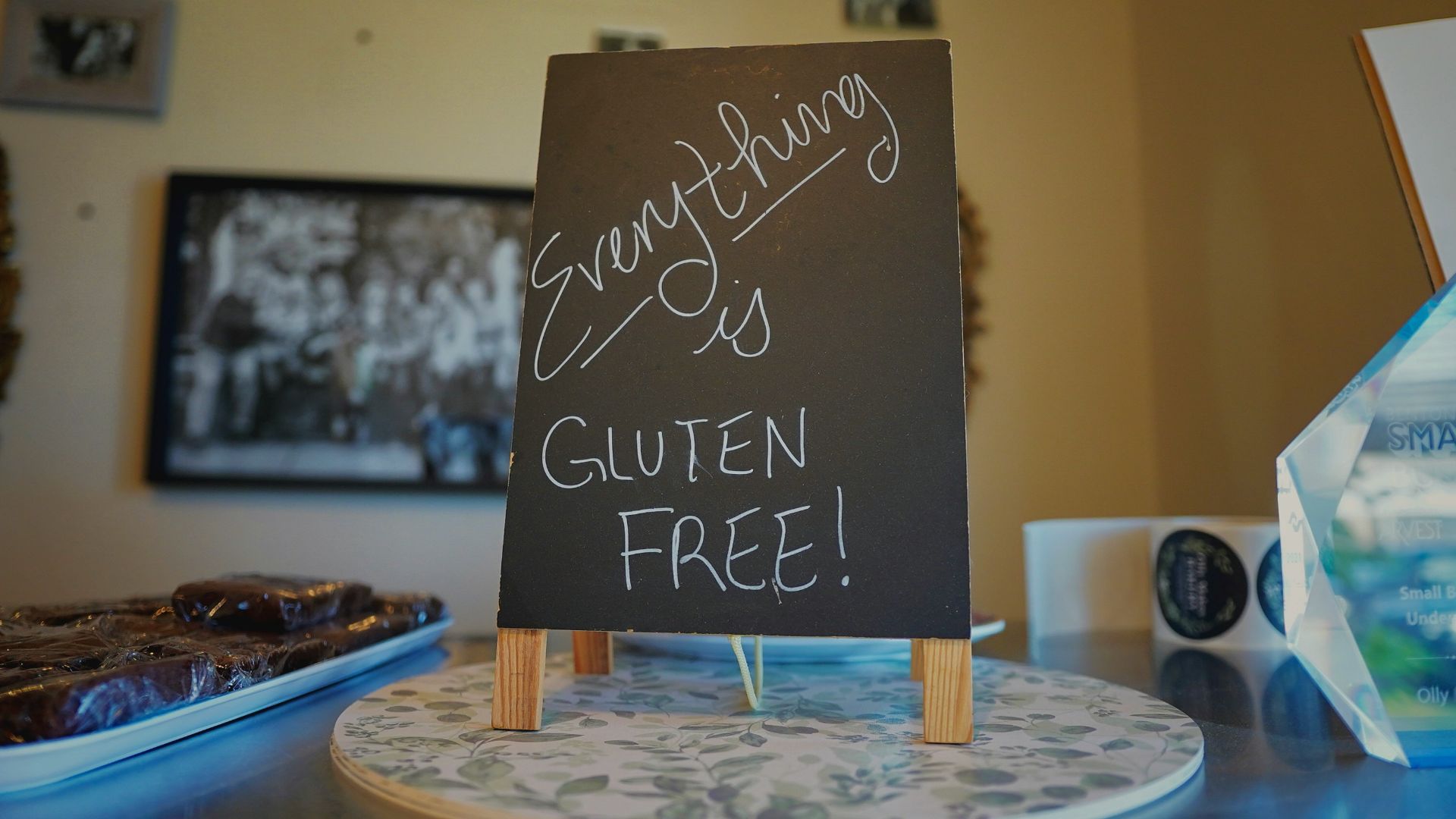 A sign that is sitting on a table