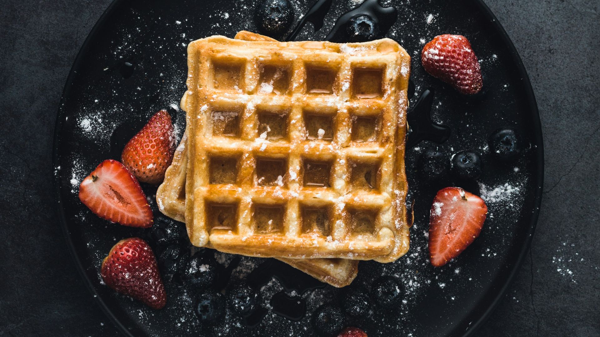 square waffle with strawberries