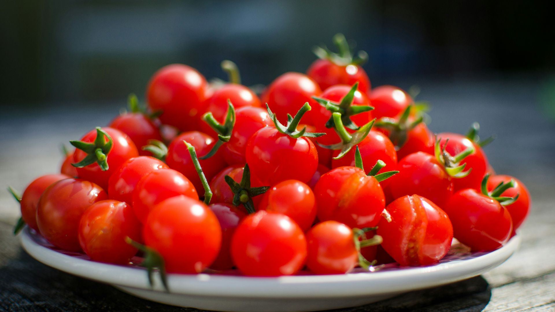 red cherry tomatoes on a plate