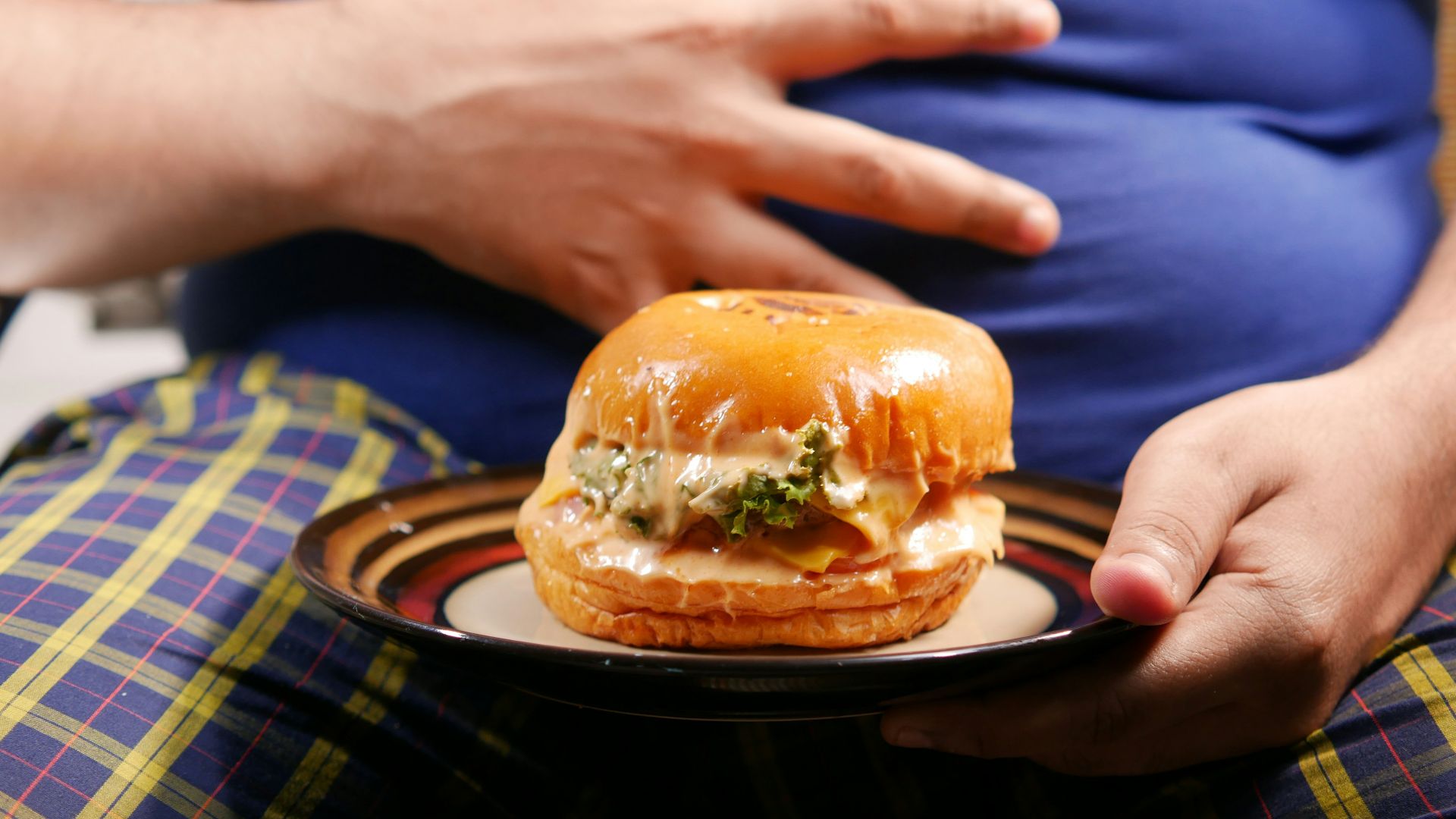 a person holding a plate with a sandwich on it