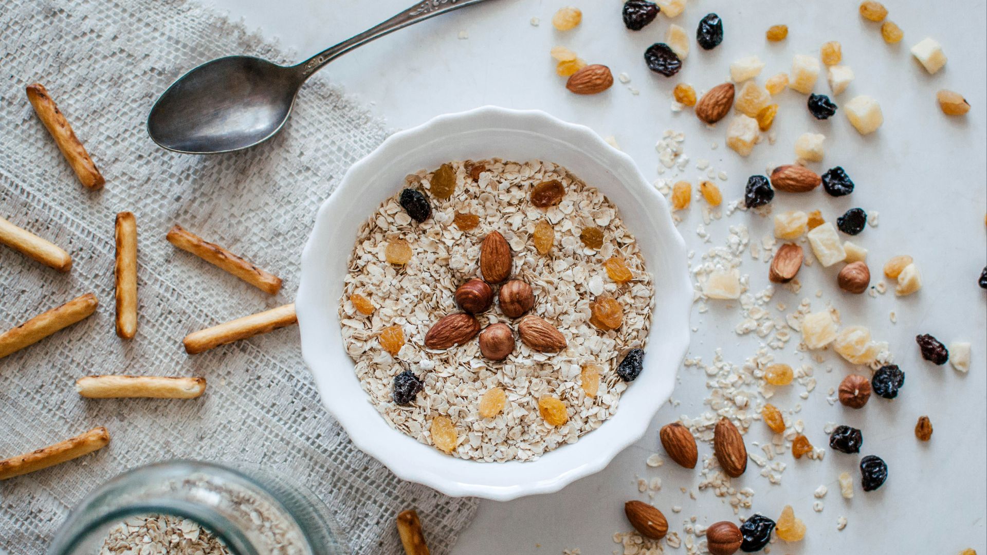 nuts and bowl of cereals