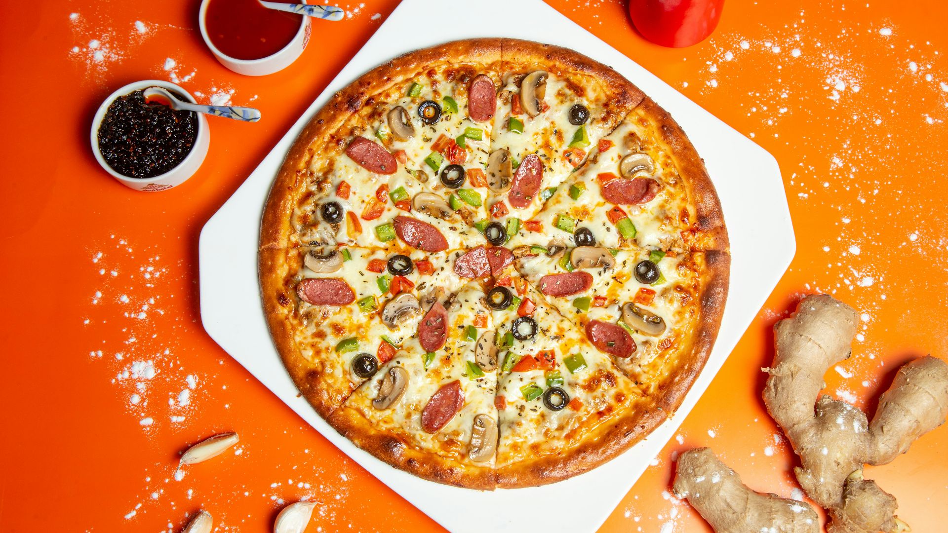 pizza with cheese and green leaf