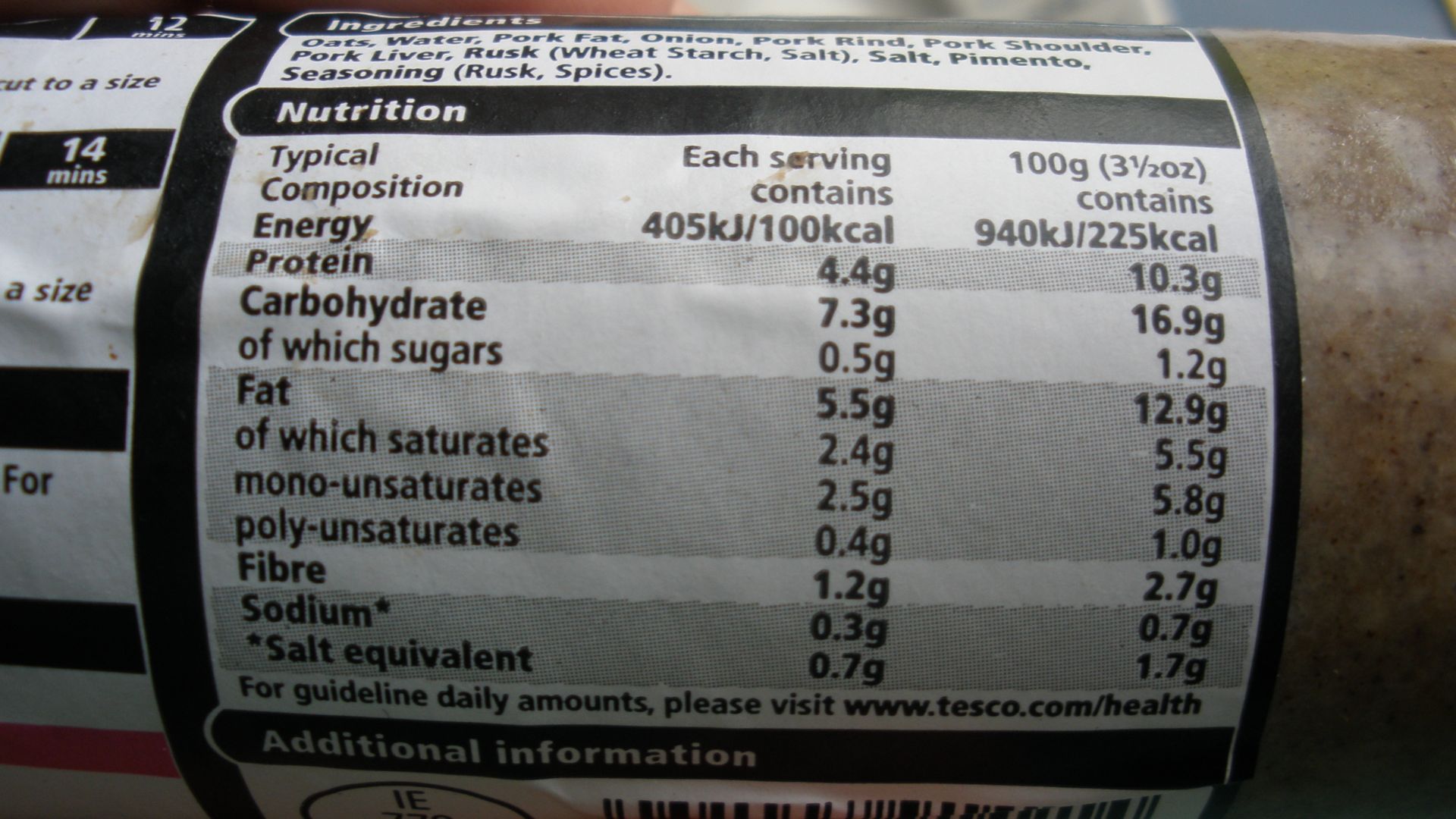 File:White pudding nutrition label.JPG