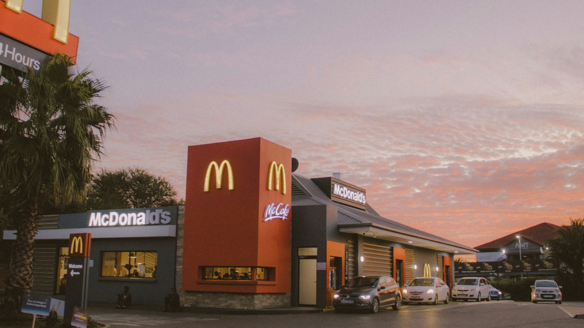 red and white concrete building near palm trees during daytime