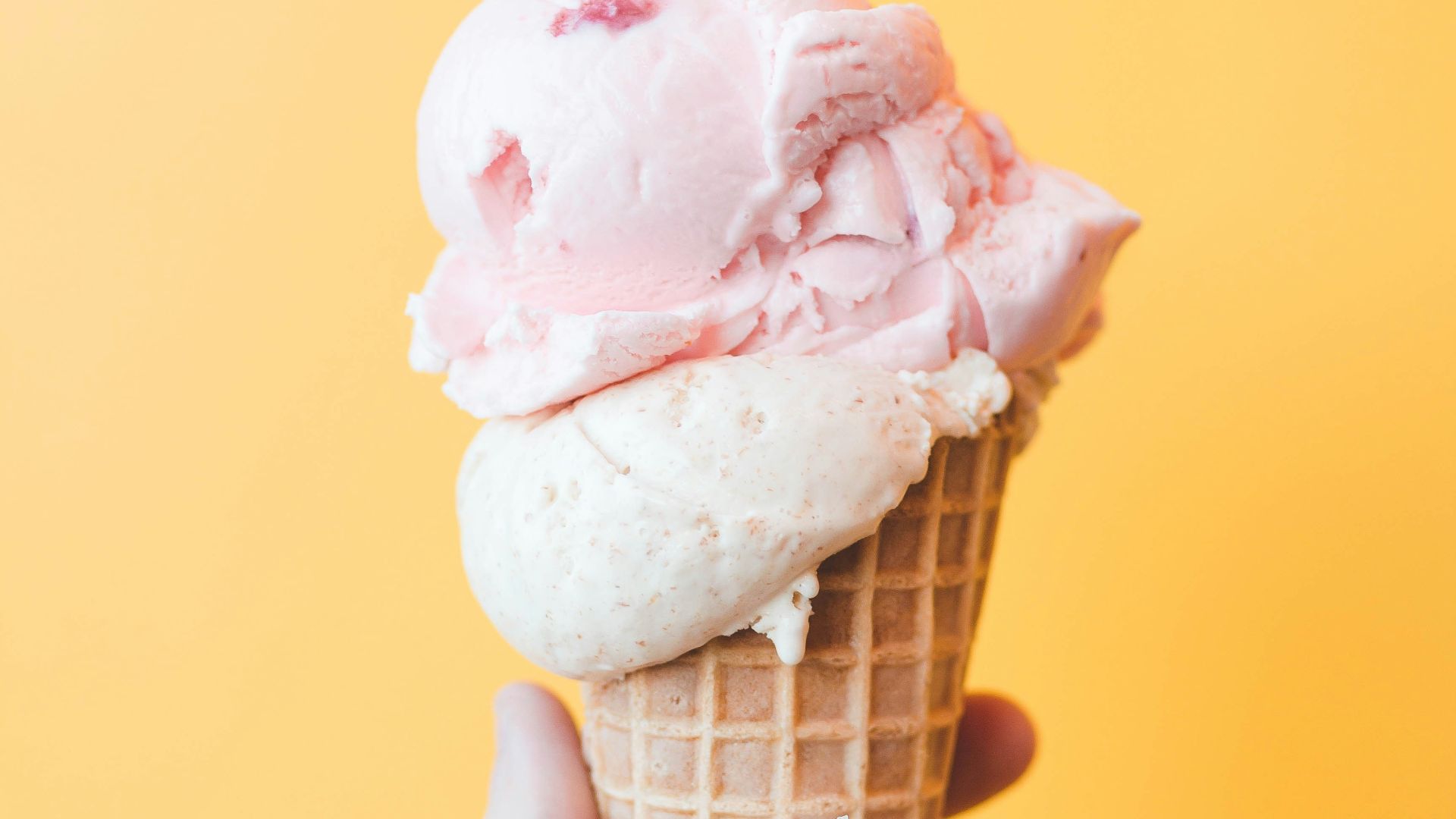strawberry ice cream on cone