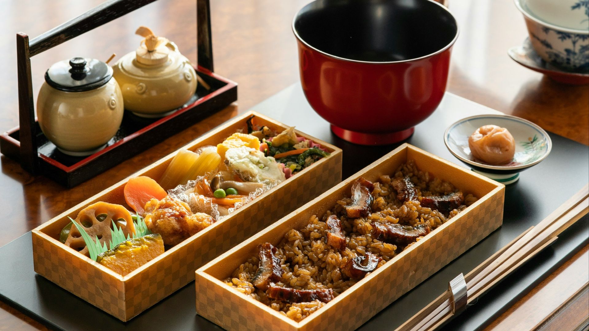 two brown trays with cooked foods