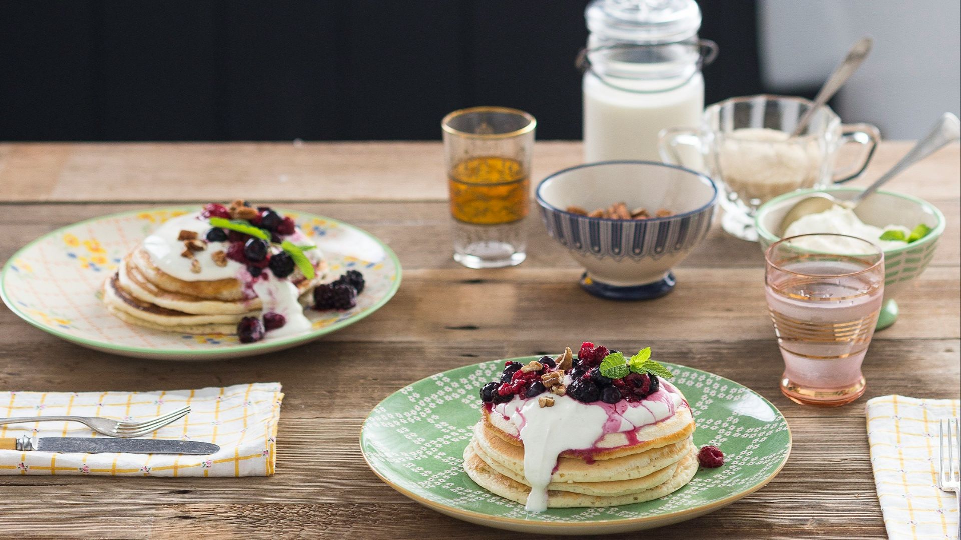 pancake with cream toppings on plate