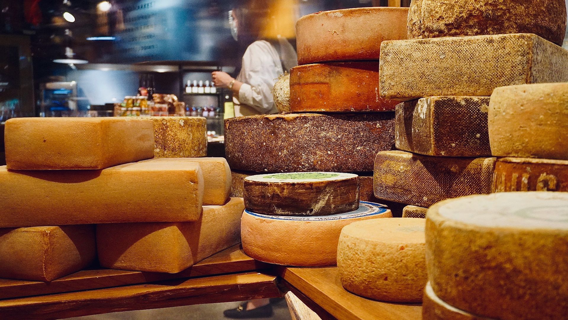 a bunch of cheese stacked on top of each other