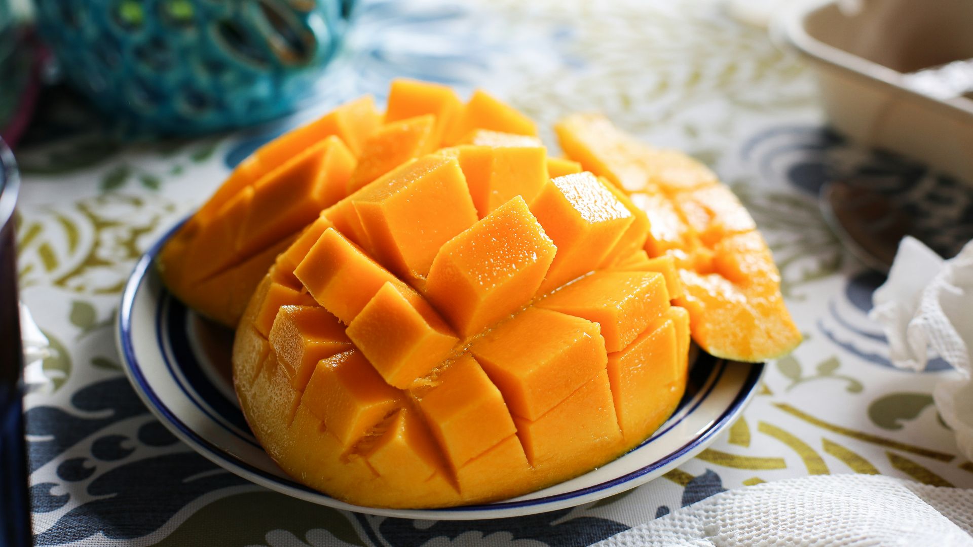 a close up of a plate of fruit on a table