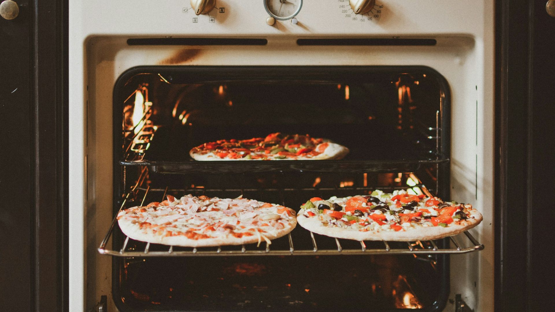 baked pizza in oven