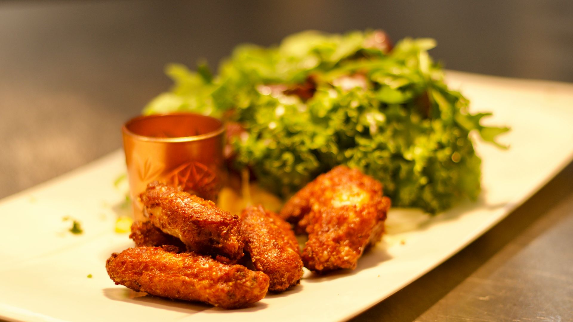 fried chicken and with green vegetables