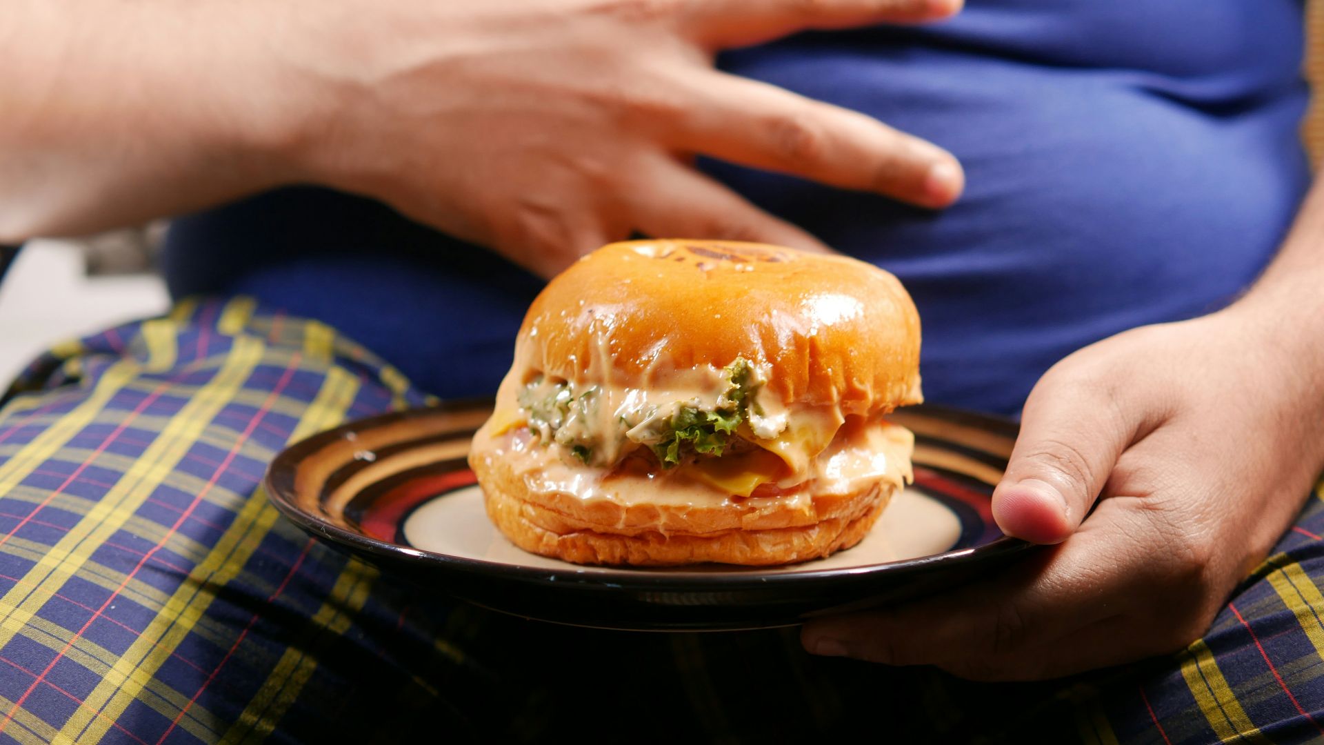 a person holding a plate with a sandwich on it