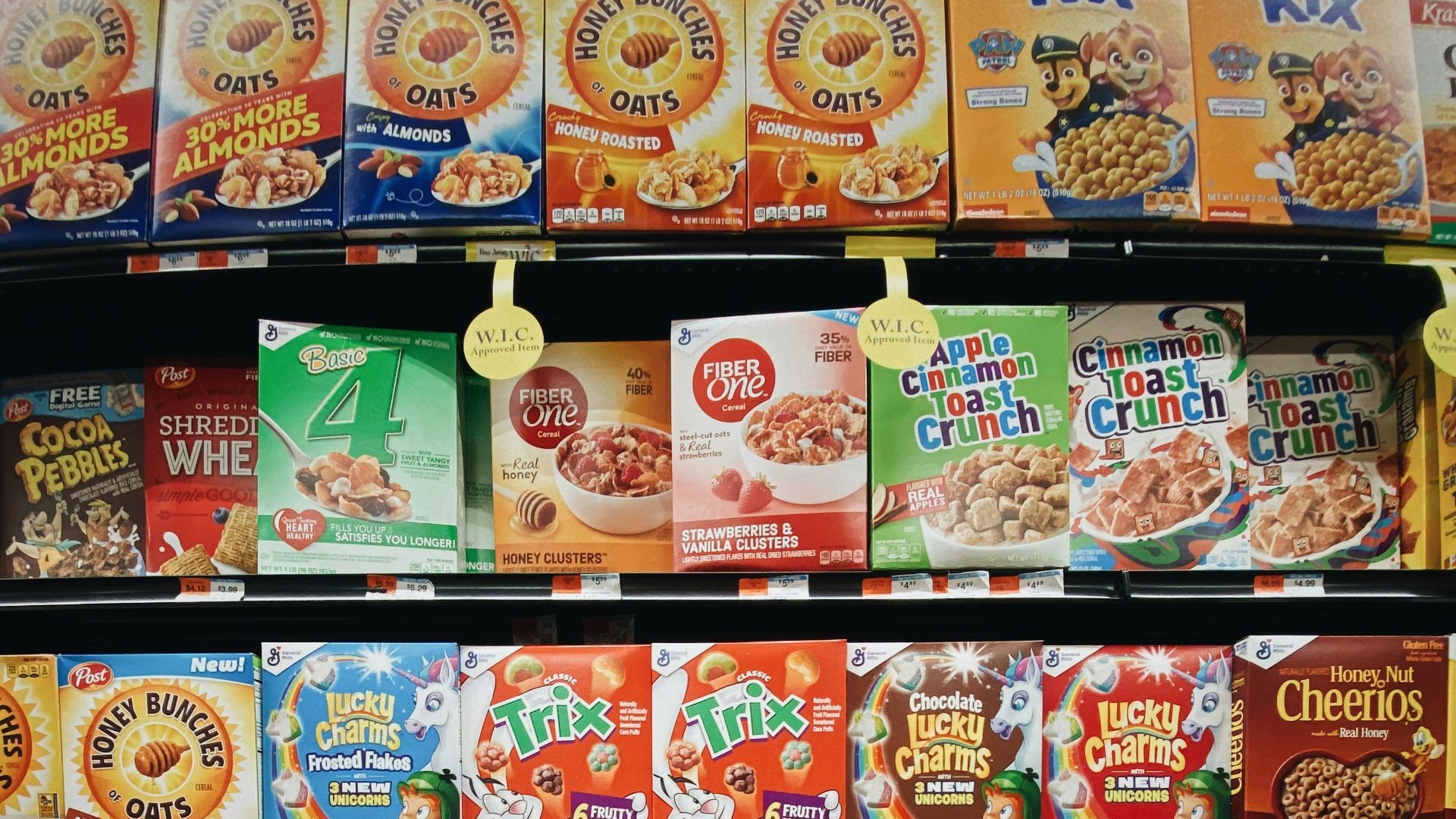 brown and red labeled boxes