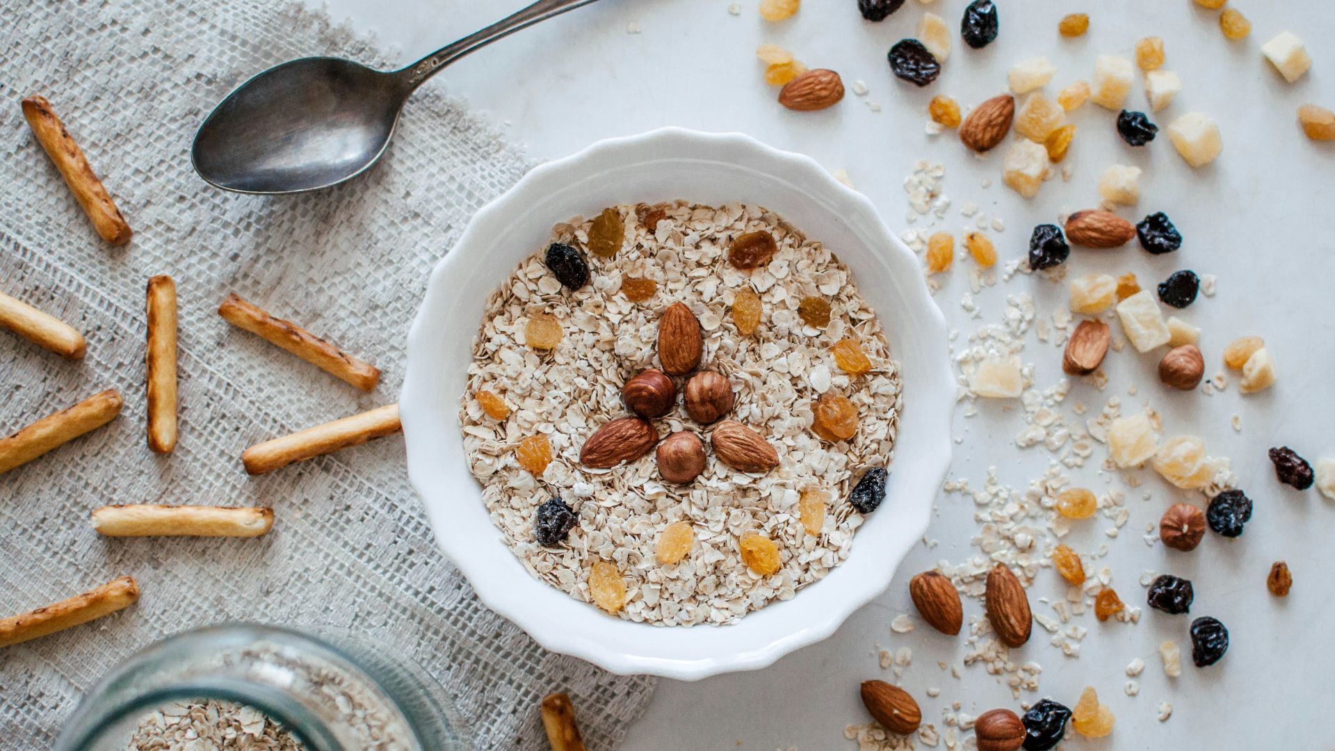 nuts and bowl of cereals