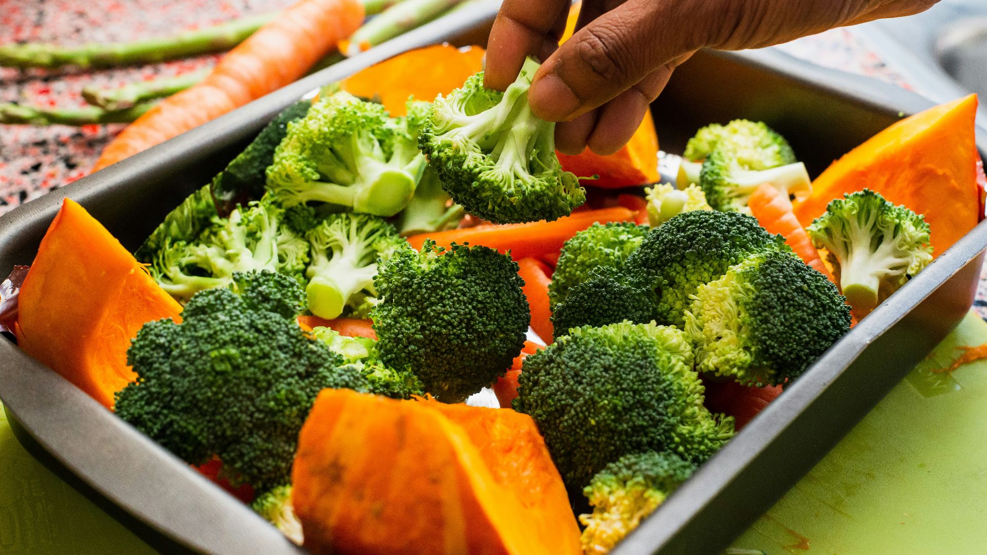 broccoli and squash in tray