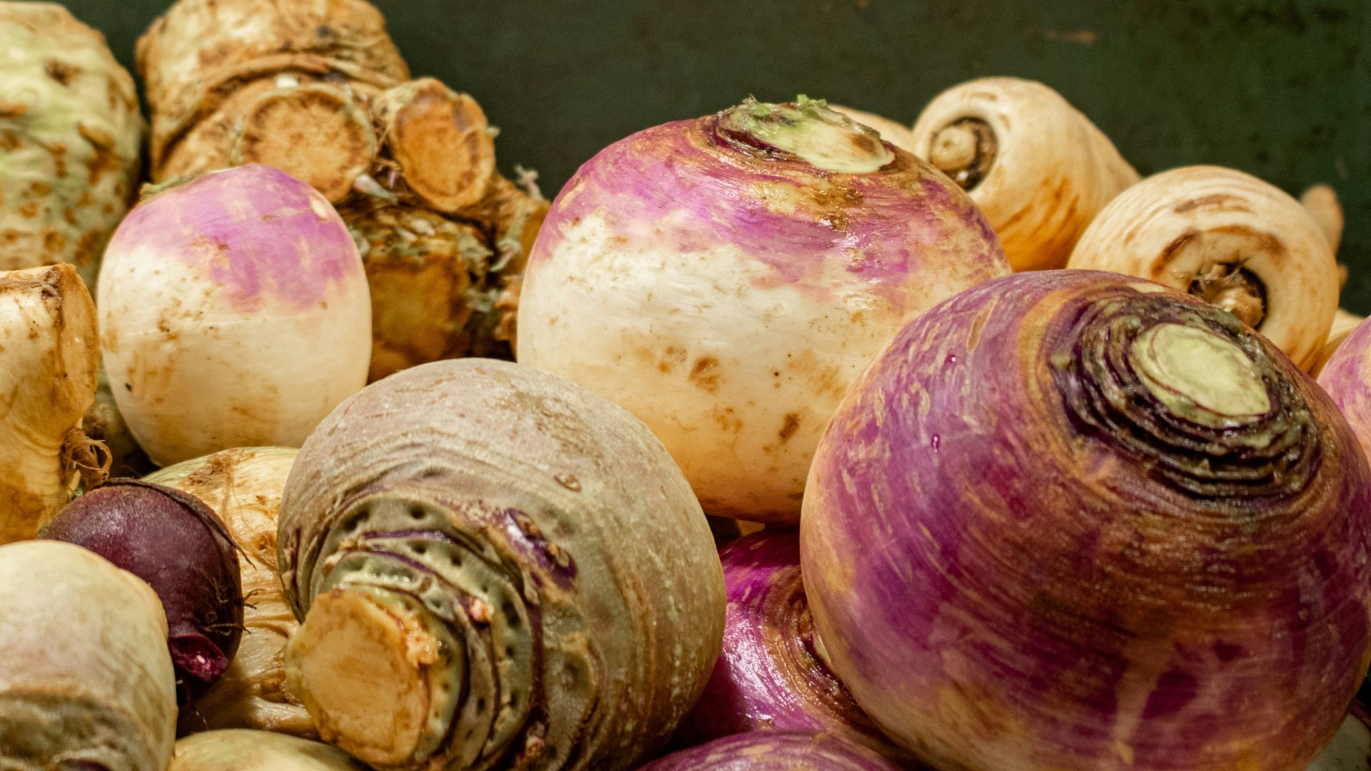 A bunch of turnips are ready to eat.