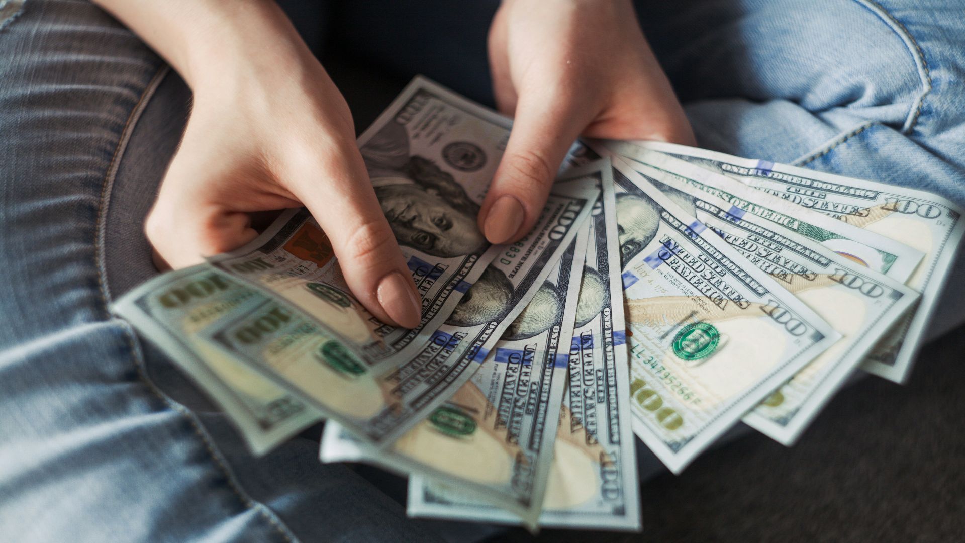 fan of 100 U.S. dollar banknotes