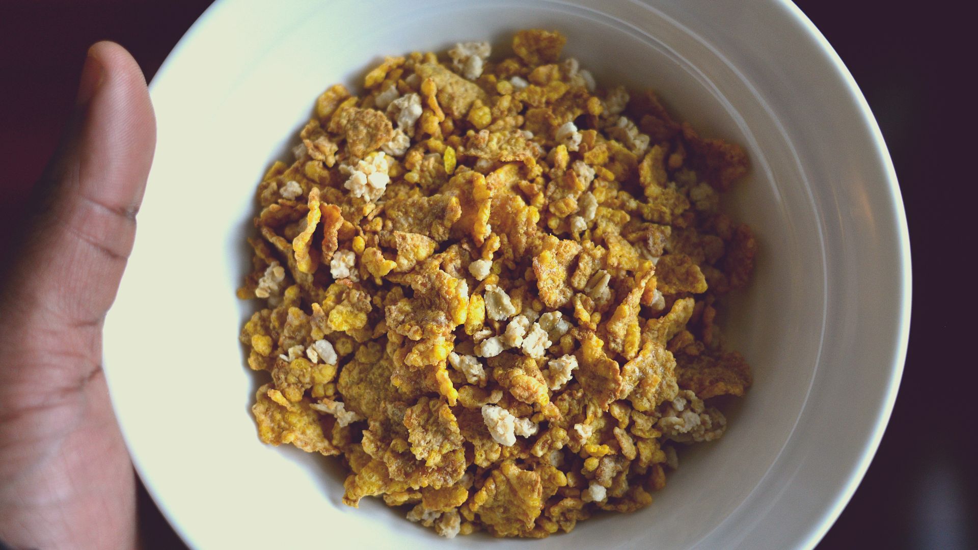 person holding white ceramic bowl filled with cereal
