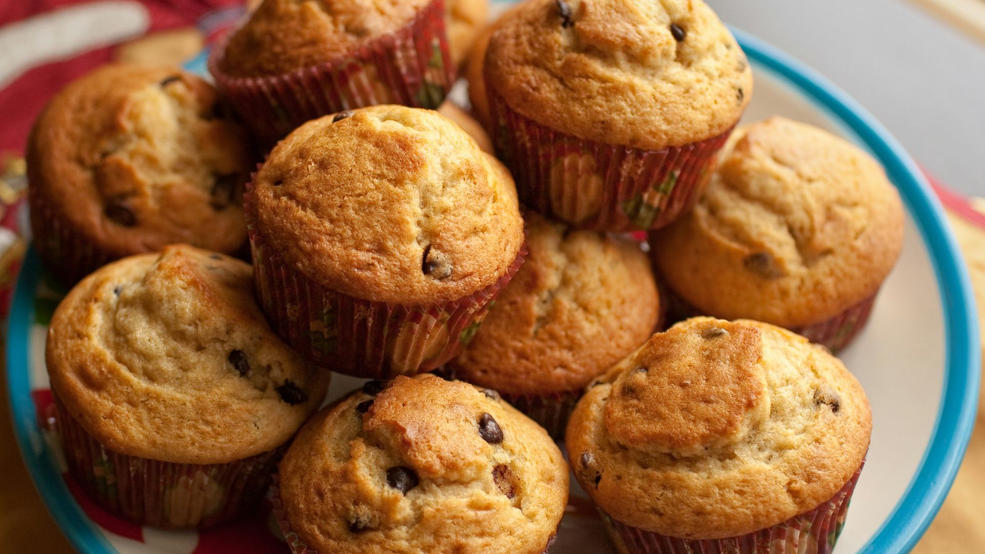 brown cupcakes on blue and white ceramic plate