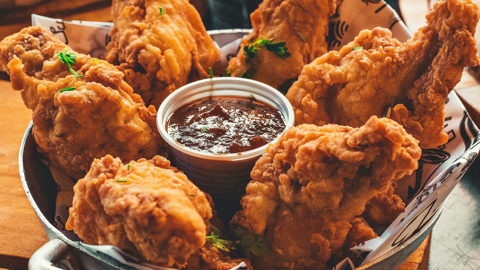 fried chicken on stainless steel tray
