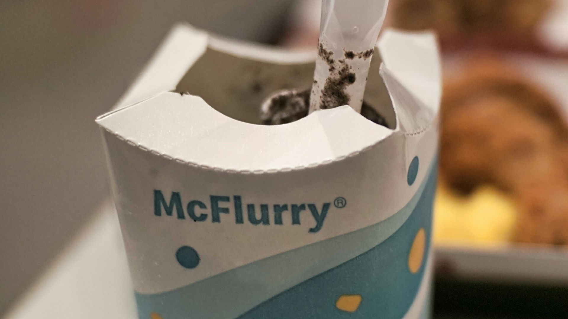 white and blue paper bag