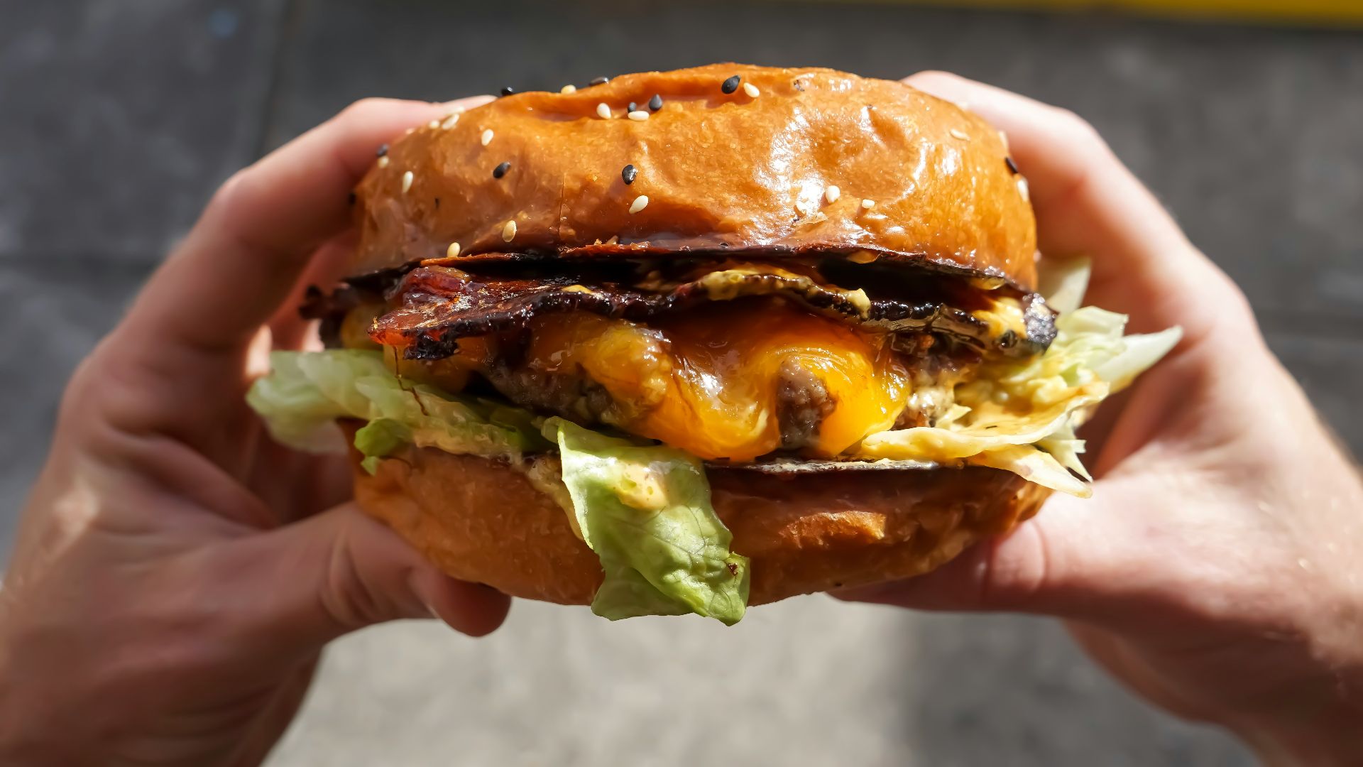 person holding cheese burger