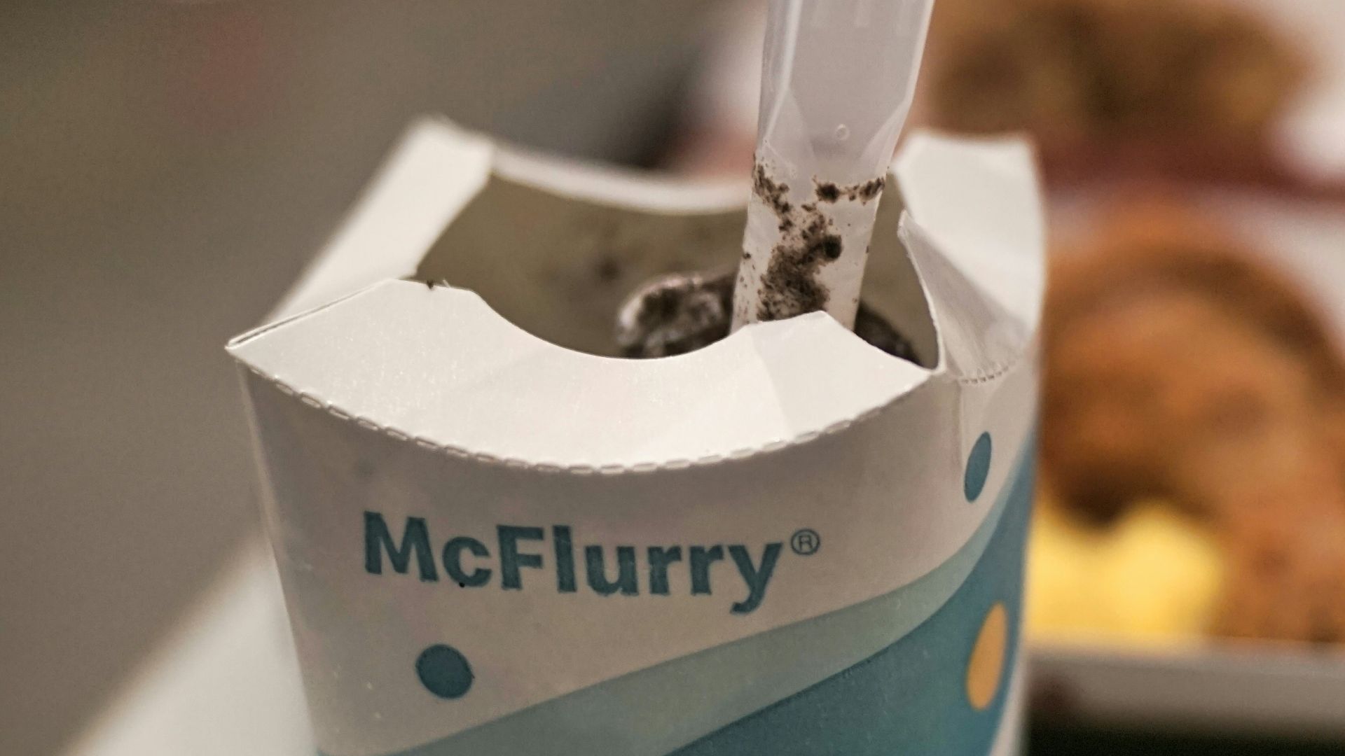 white and blue paper bag