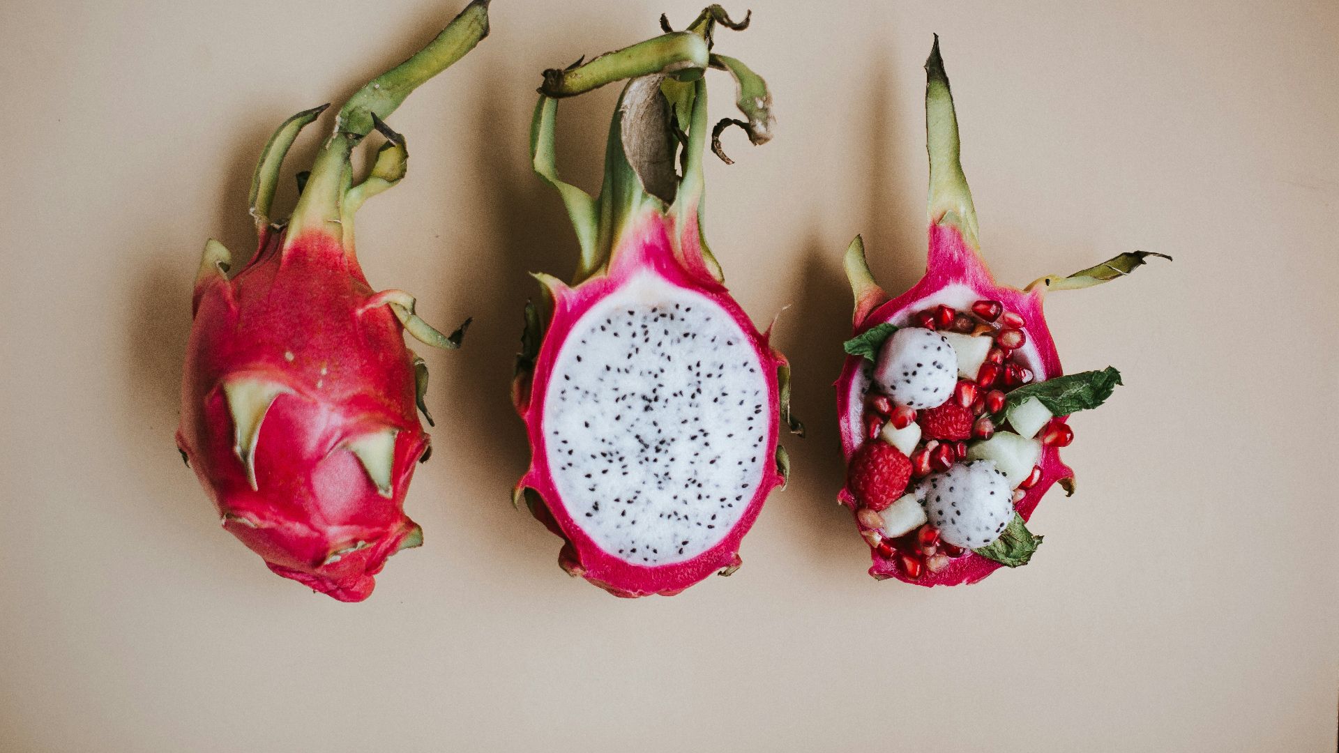sliced pitaya fruits