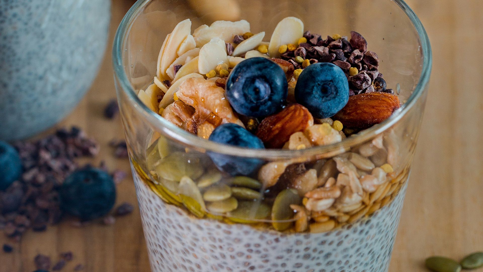 clear drinking glass with seeds