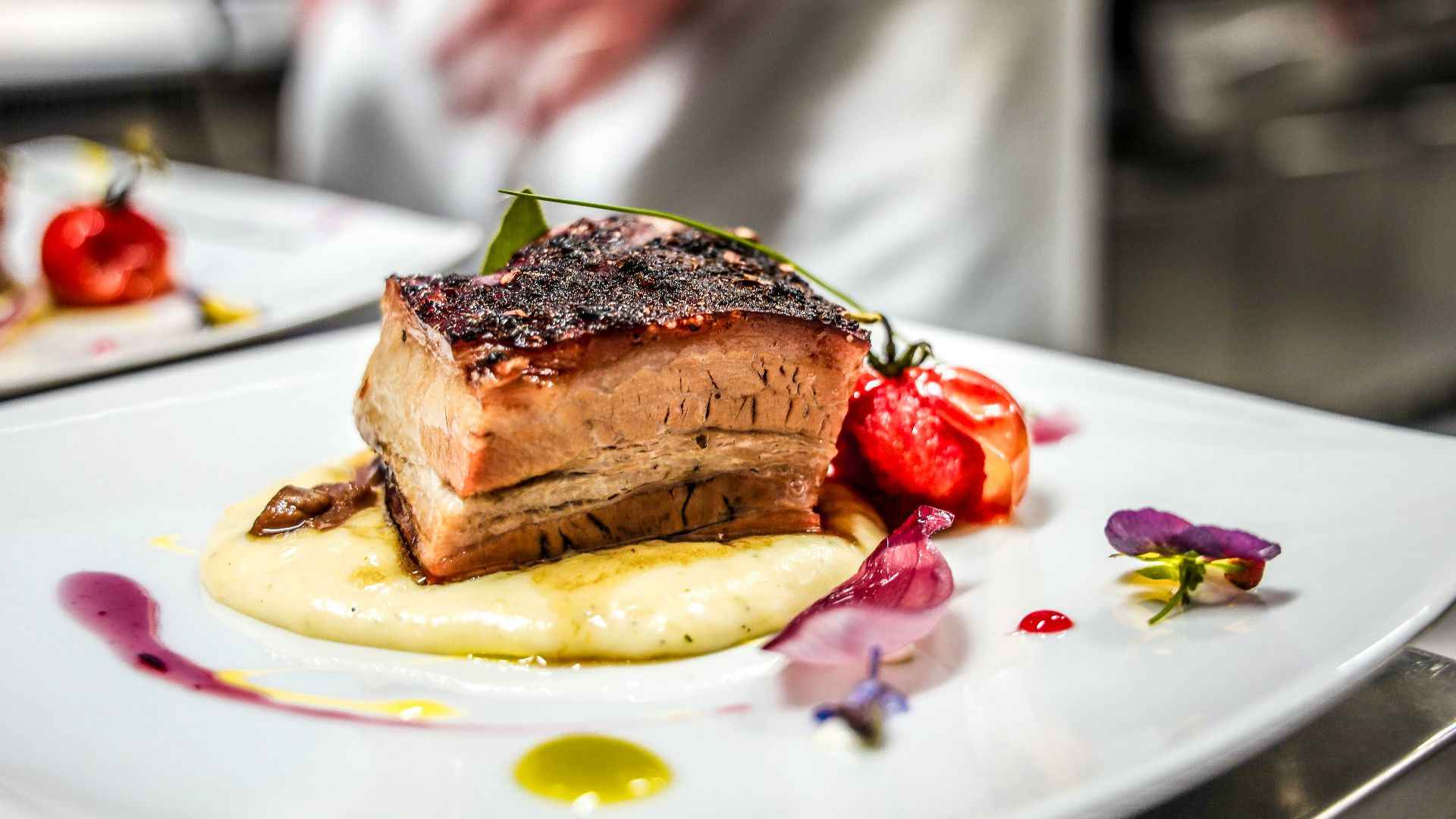 cooked meat on white ceramic plate