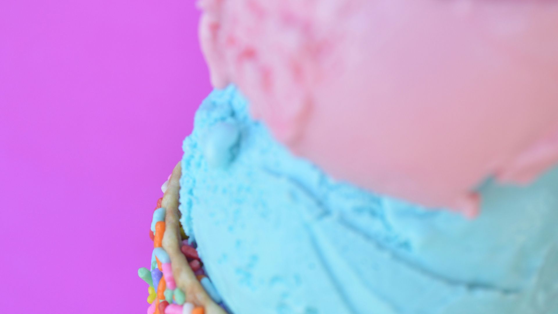 pink blue and yellow ice cream cone
