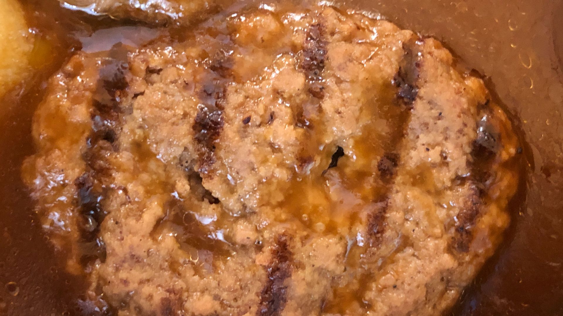 File:2022-03-12 19 16 45 One of the beef patties of a heated Hungry-Man Grilled Beef Patty meal in the Franklin Farm section of Oak Hill, Fairfax County, Virginia.jpg