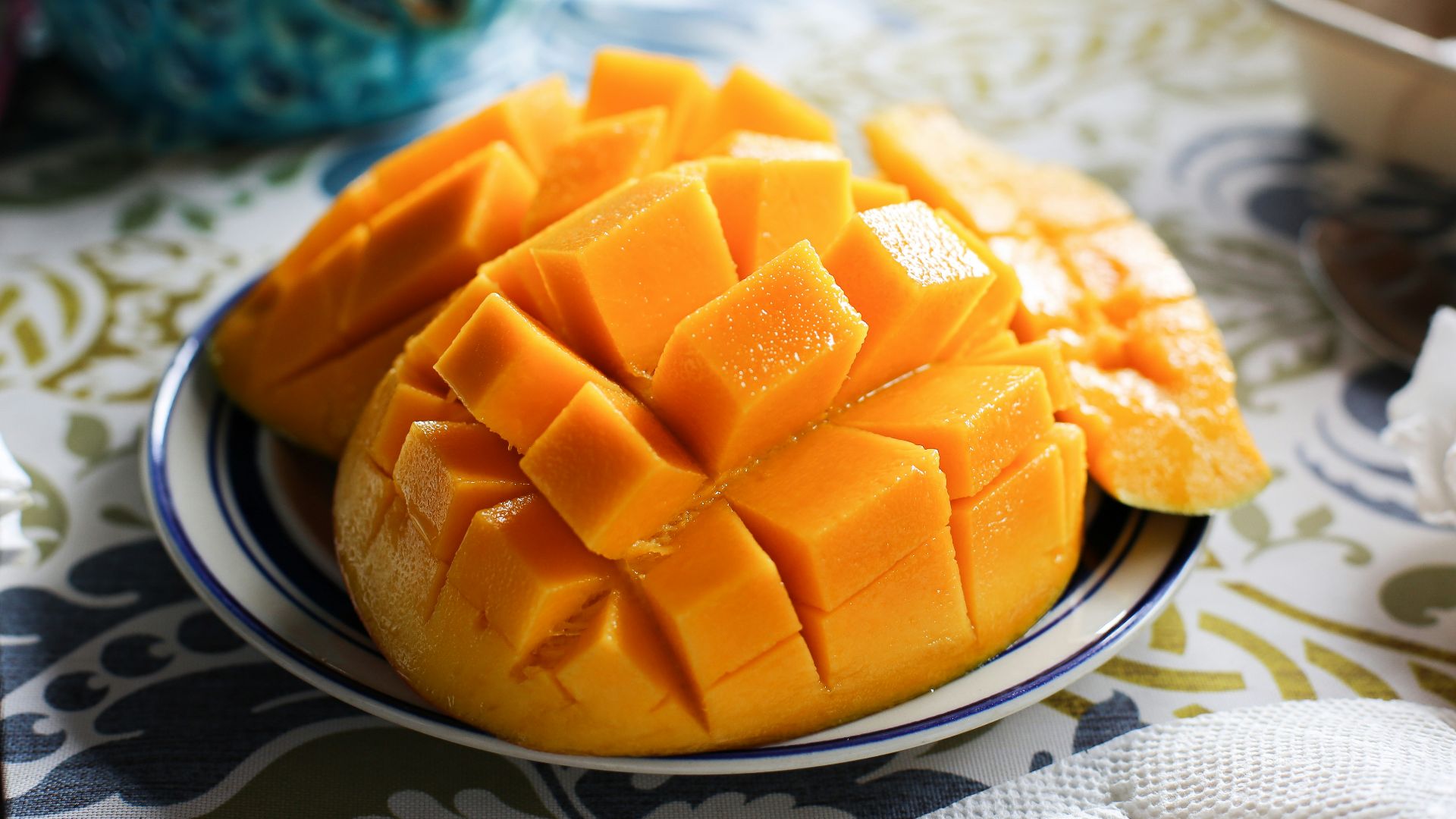 a close up of a plate of fruit on a table