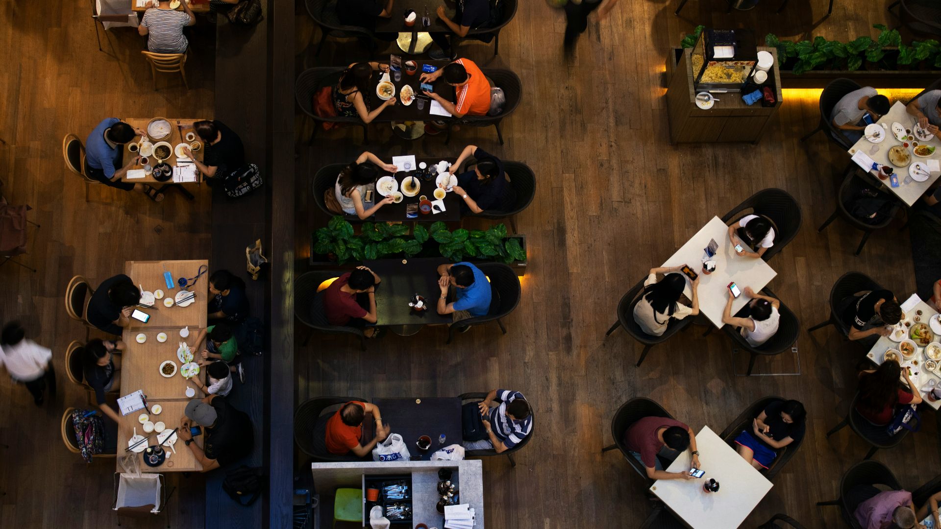 people inside cafeteria in aerial photgraphy