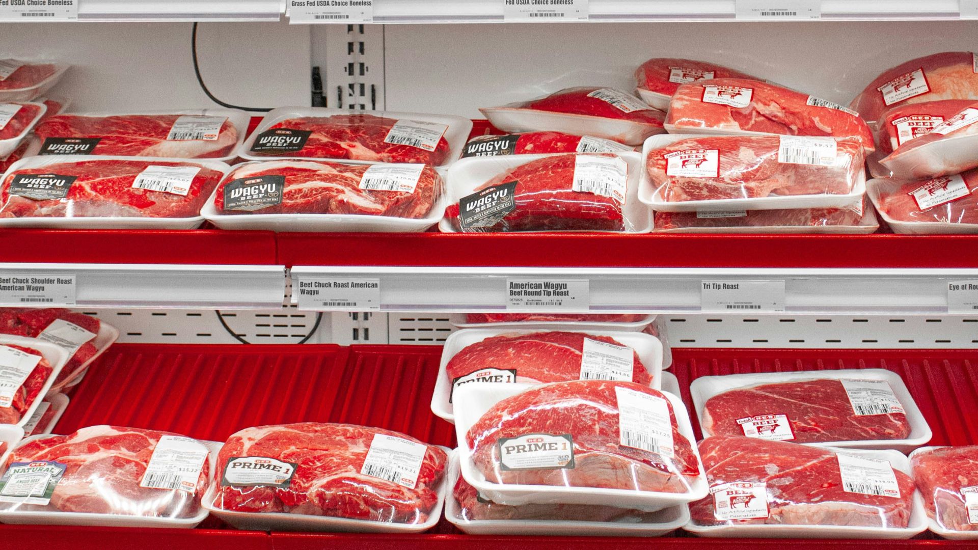 A display in a store filled with lots of meat