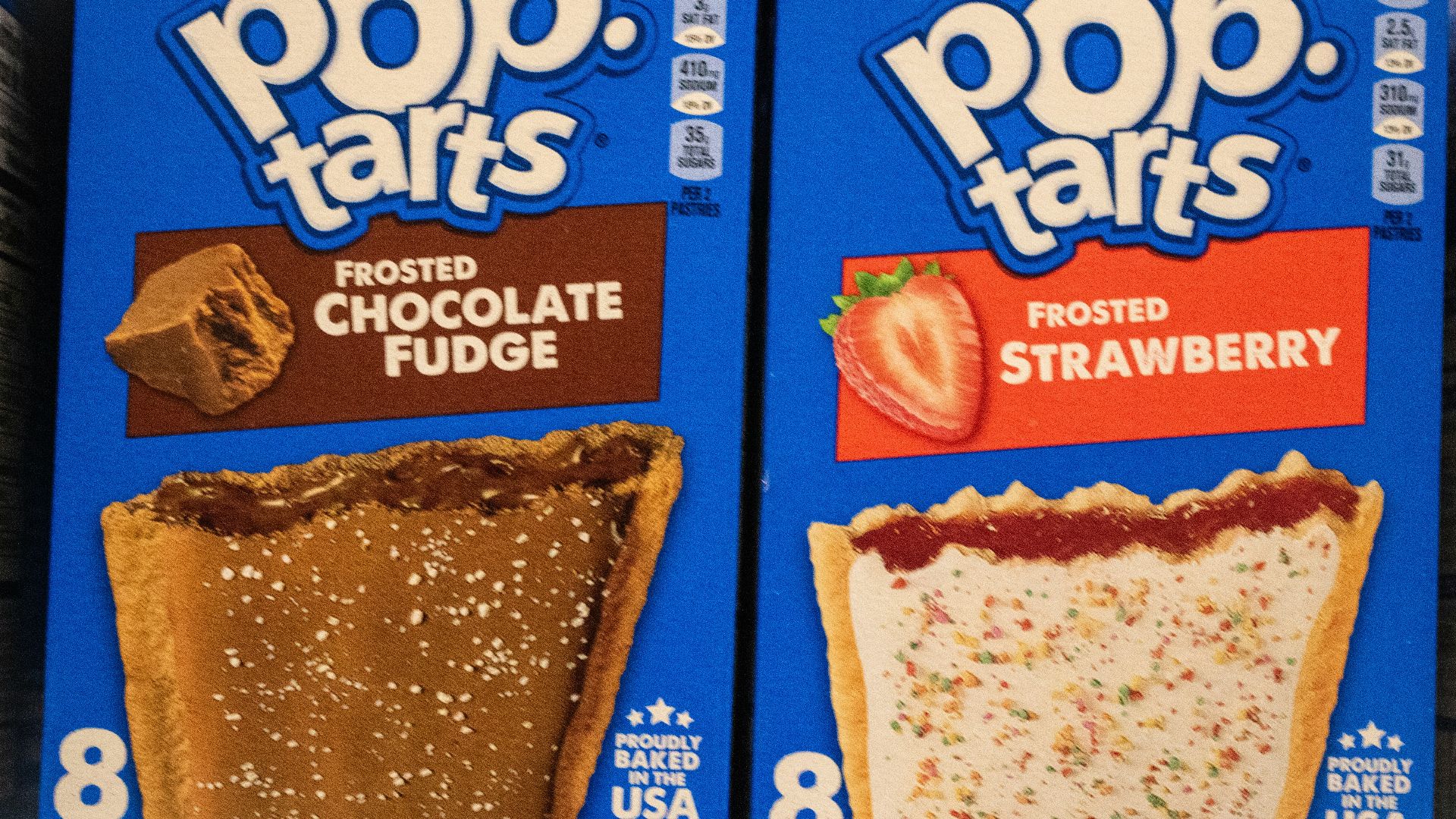 Boxes of pop-tarts: chocolate fudge and strawberry.