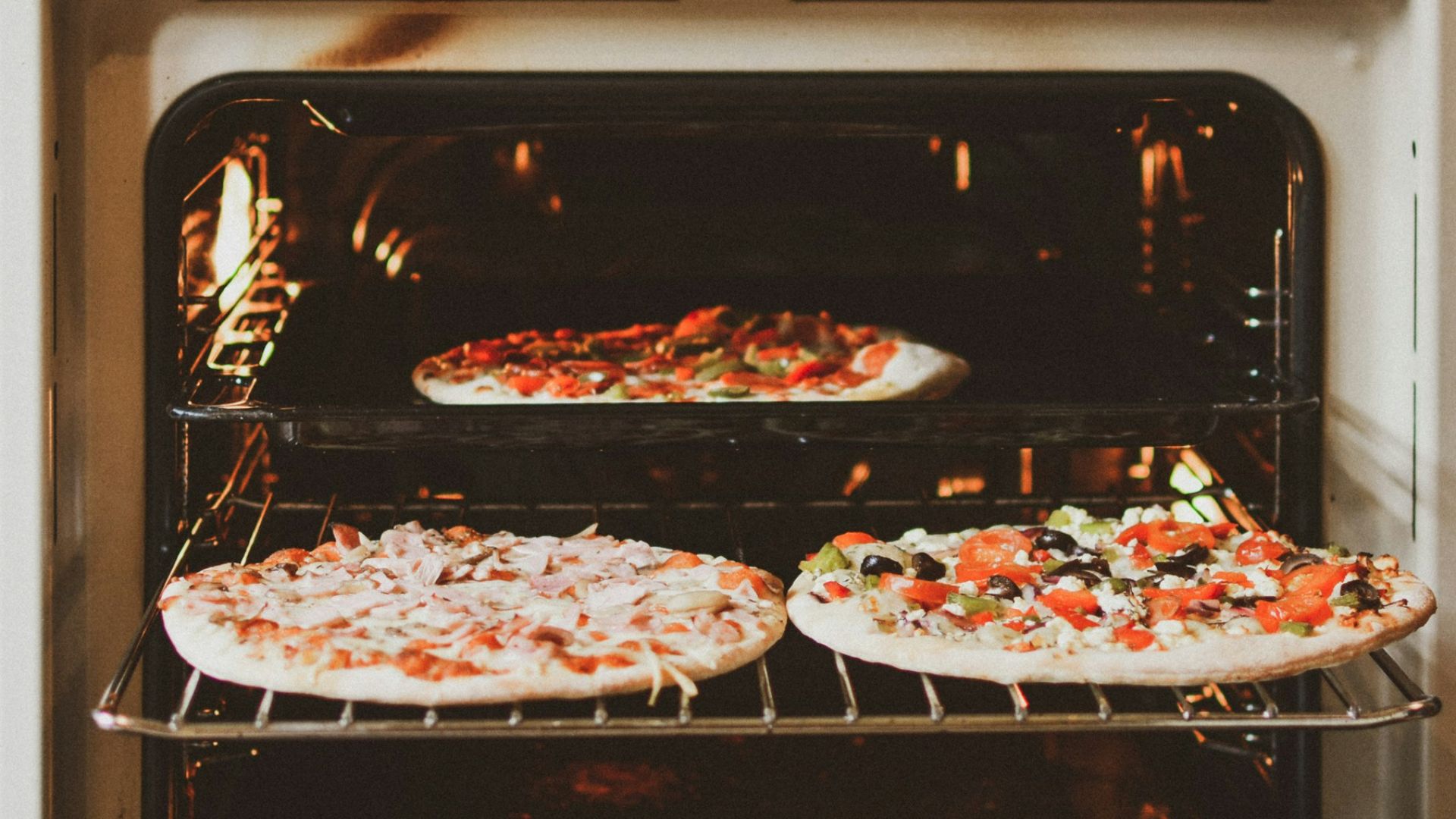 baked pizza in oven