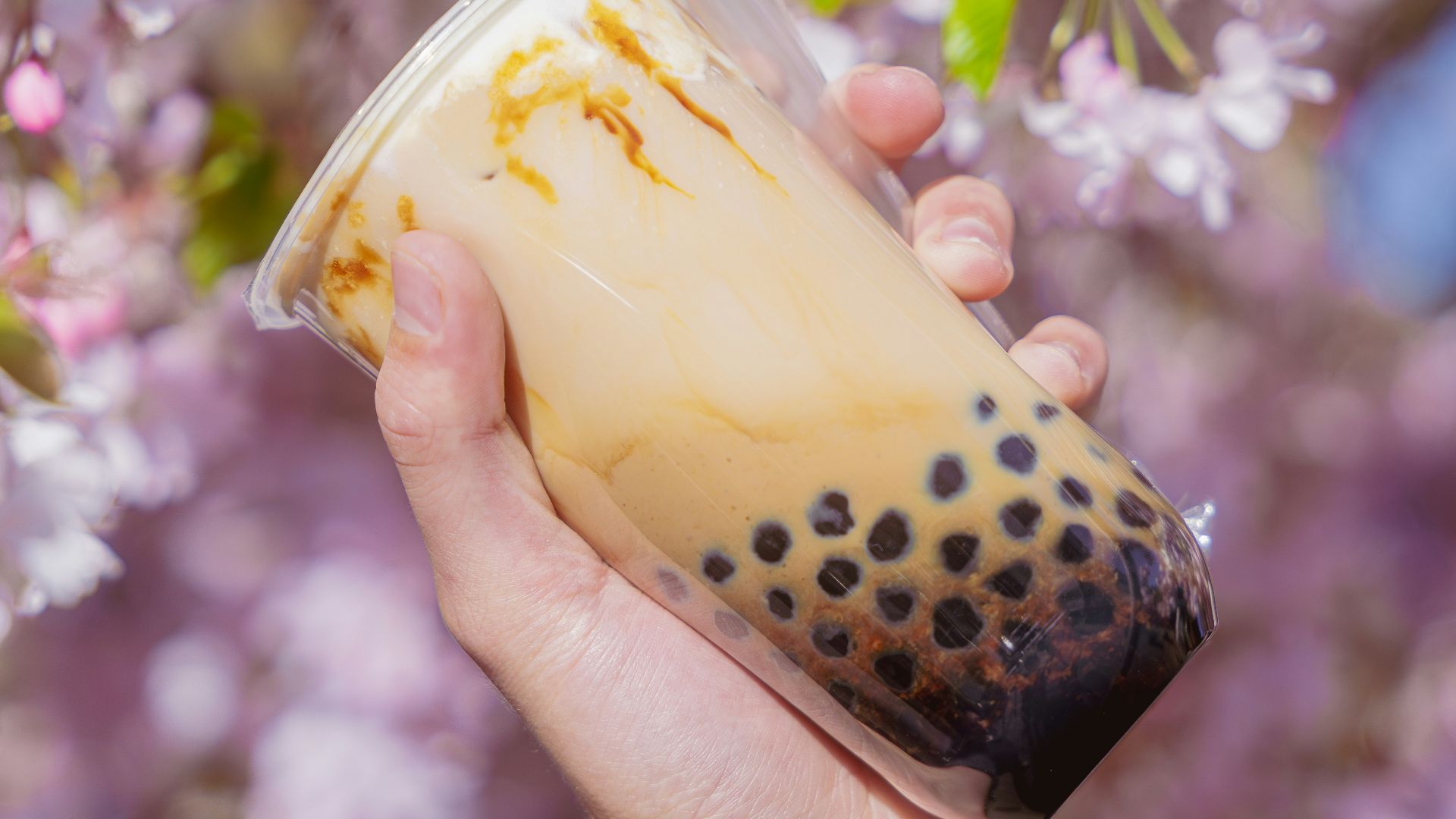 Hand holding a refreshing bubble tea.