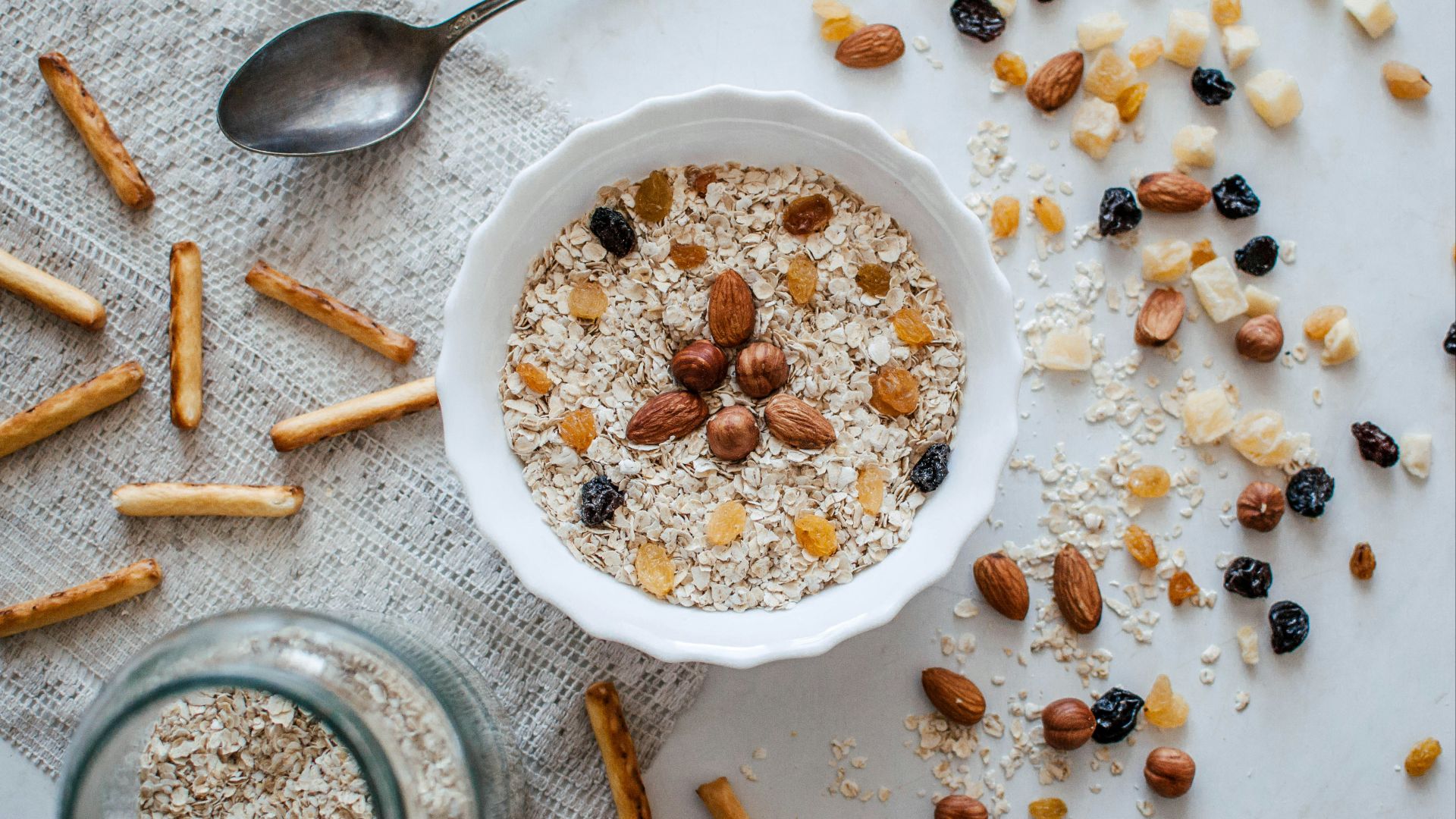 nuts and bowl of cereals