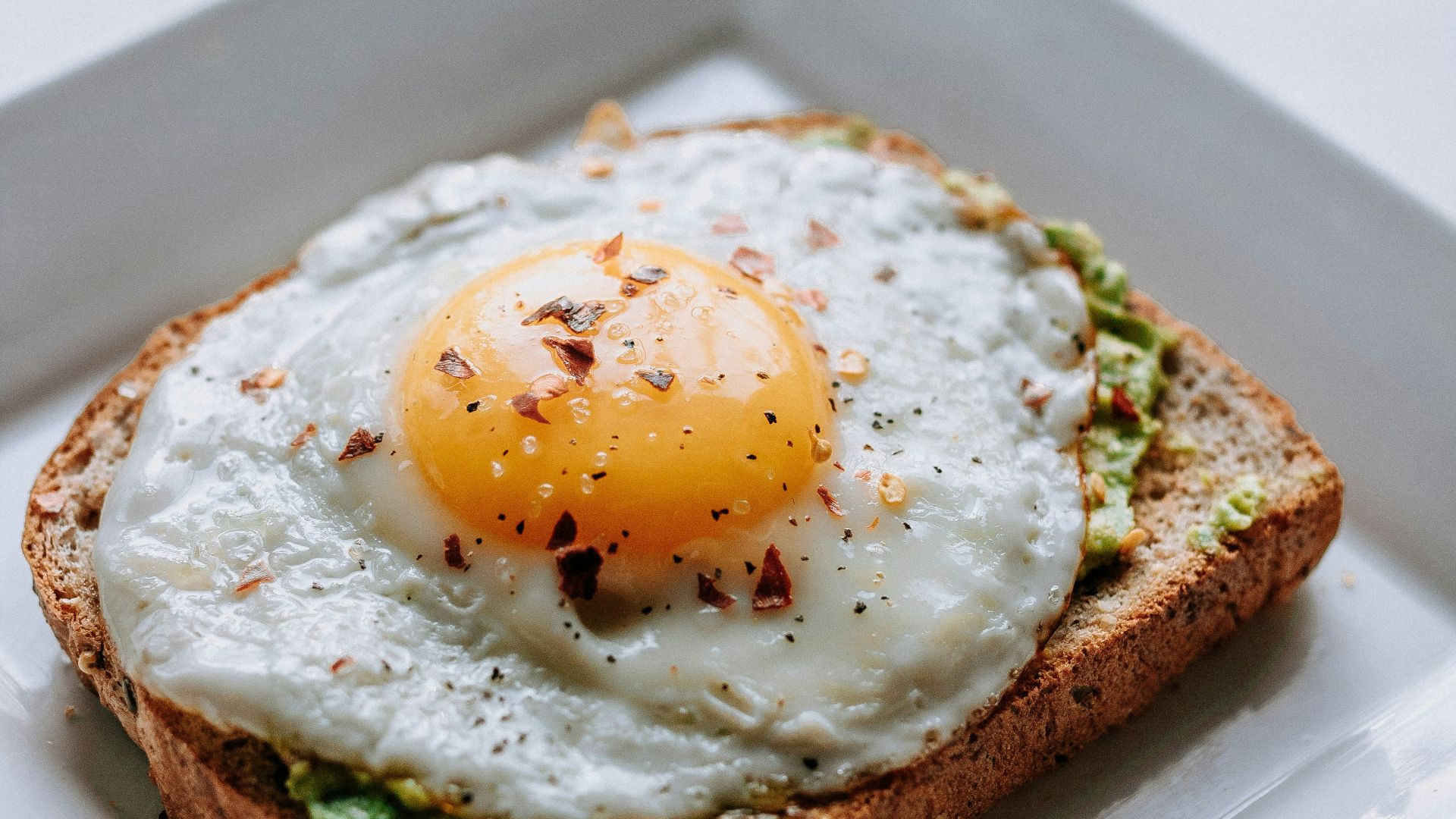 bread with sunny side-up egg served on white ceramic plate