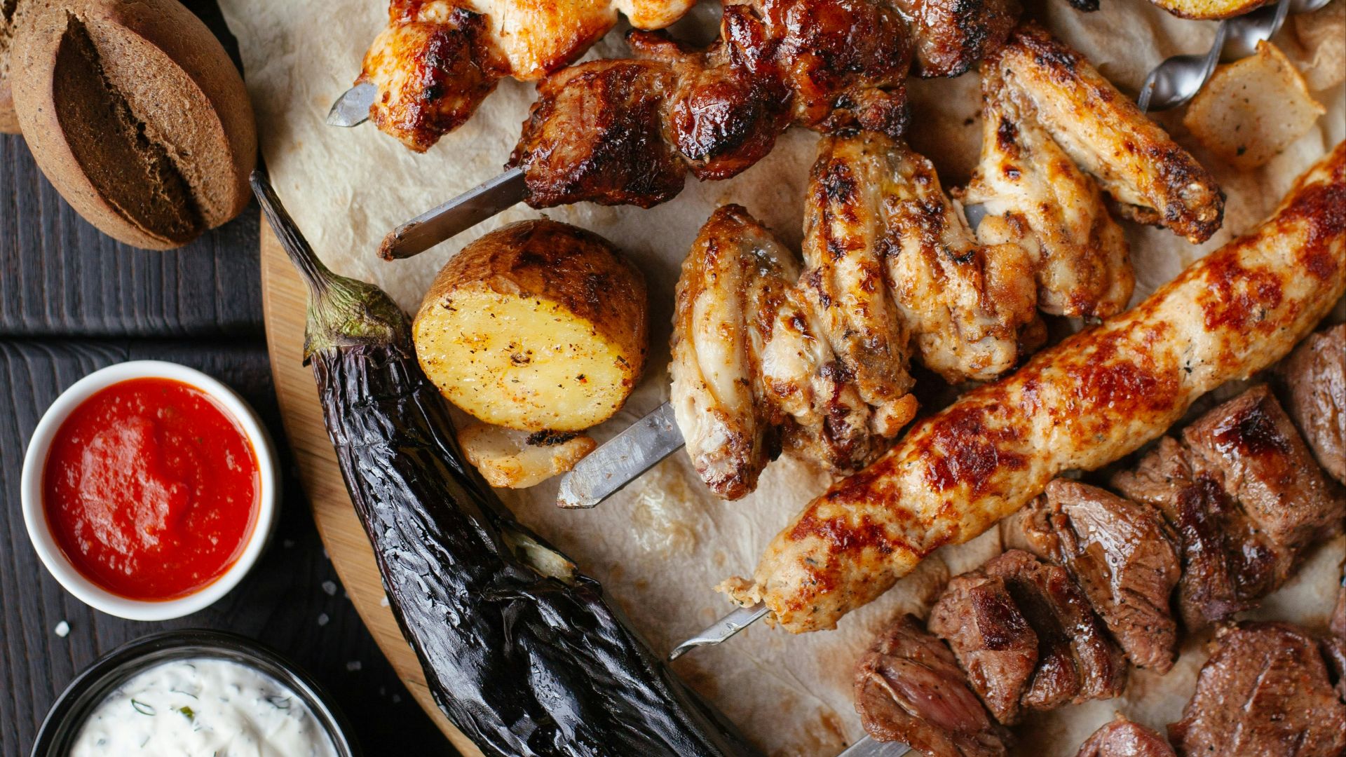 grilled meat and vegetable on the table