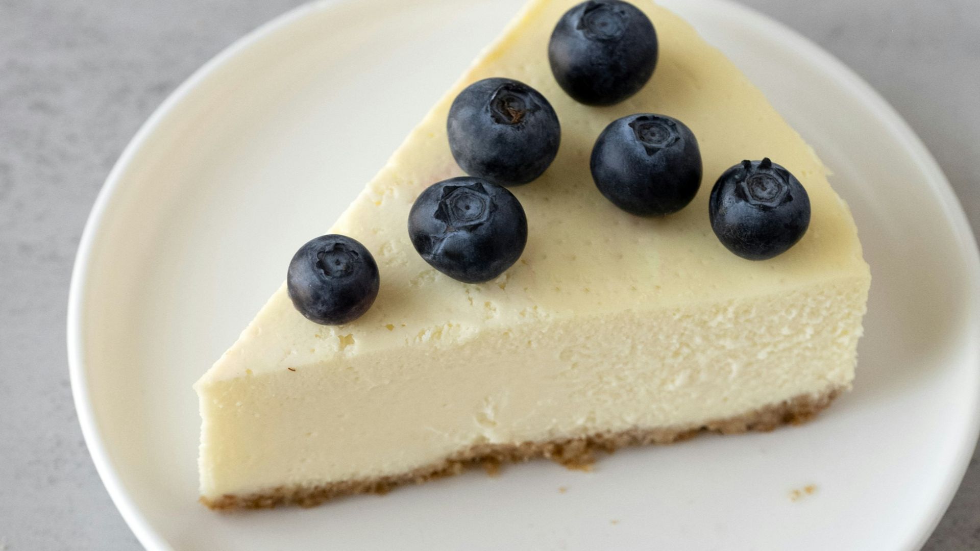 a slice of cheesecake with blueberries on a plate