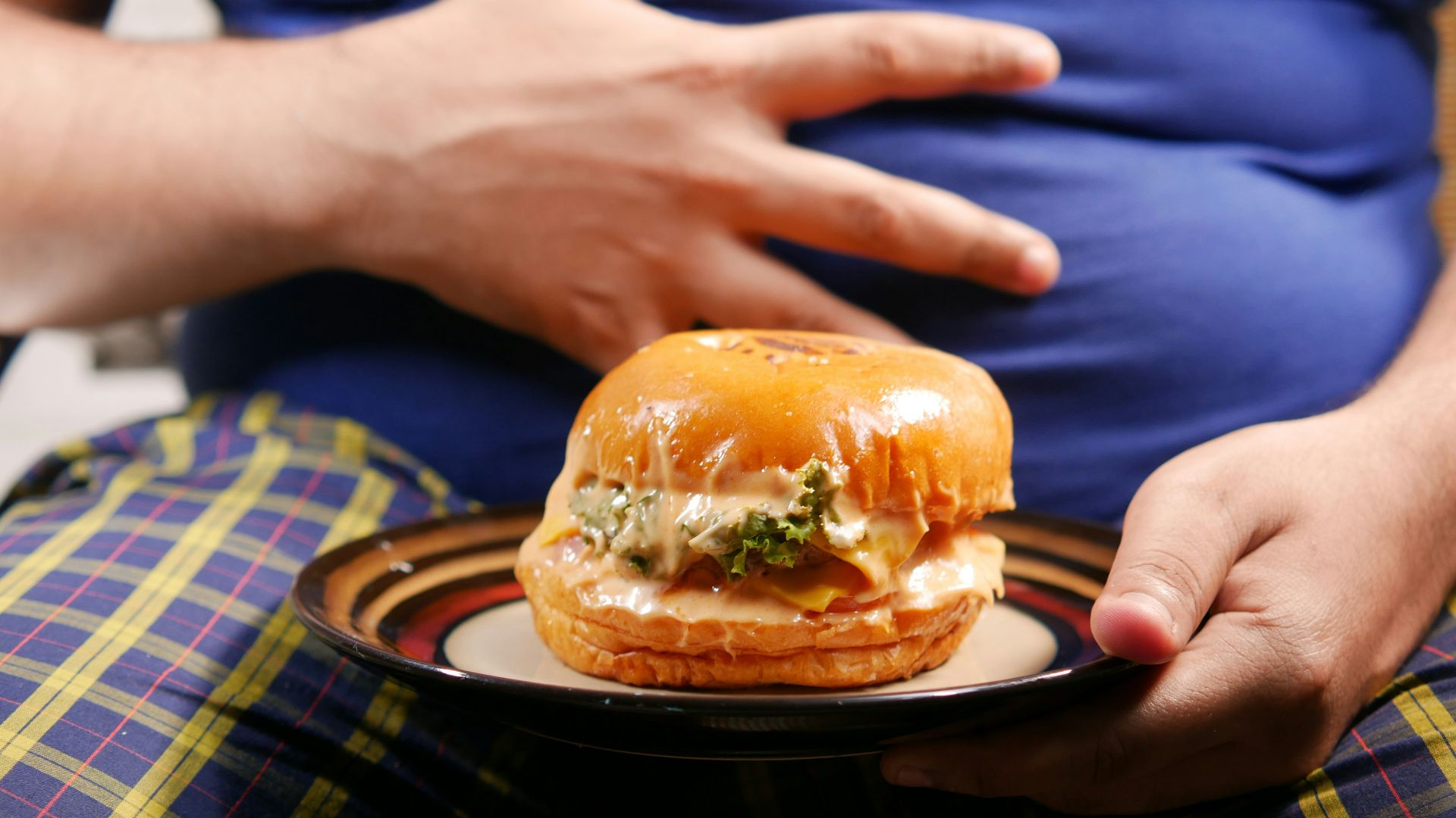 a person holding a plate with a sandwich on it