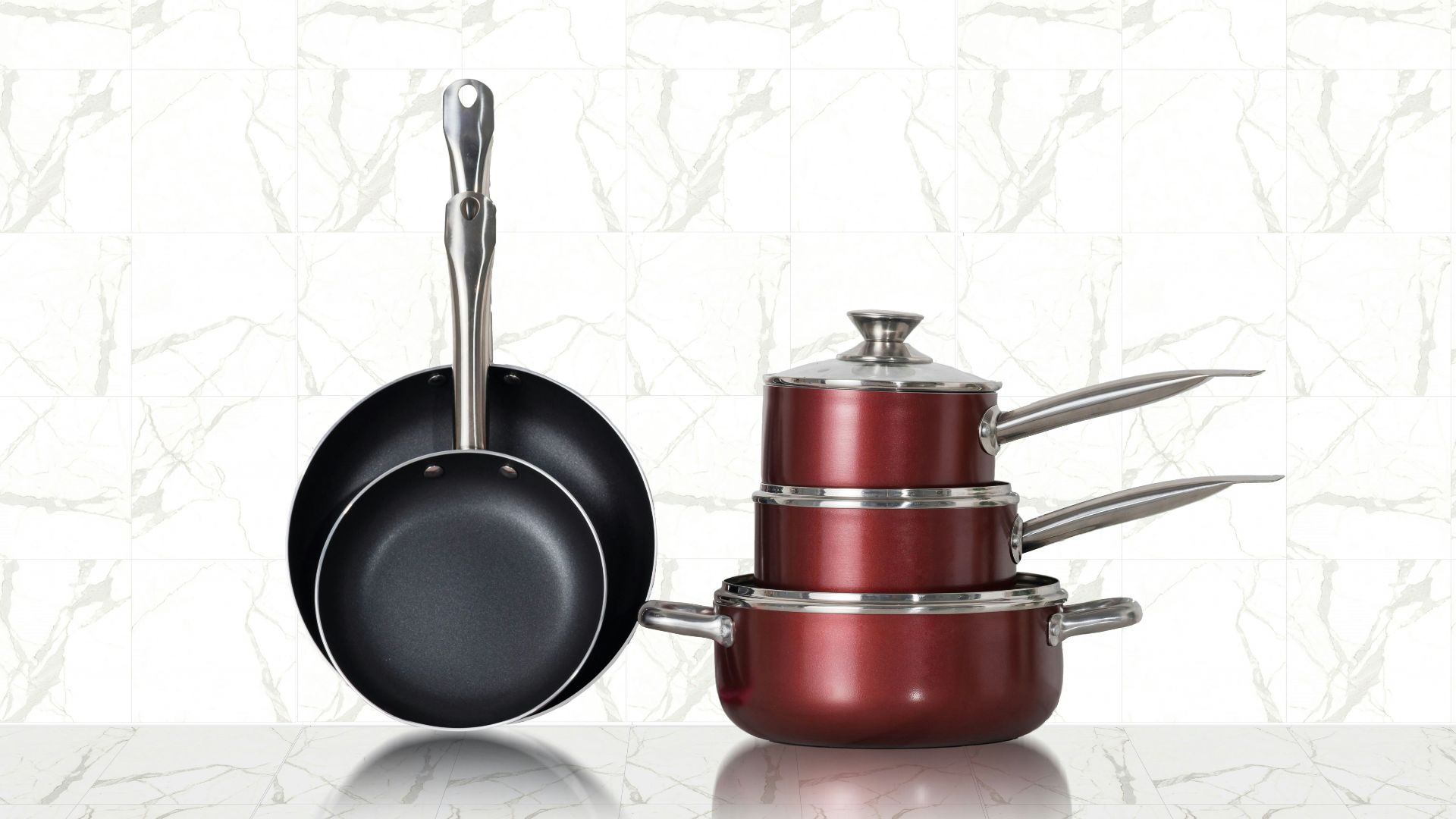 red and black cooking pots