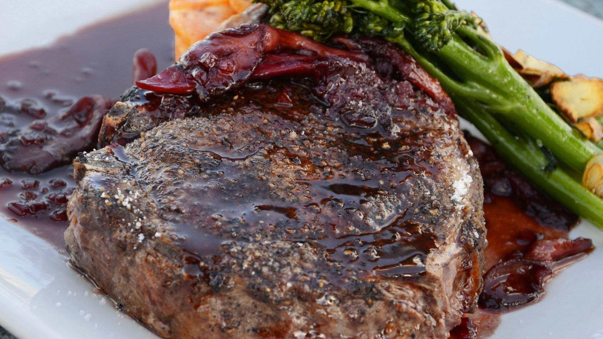 close-up photo of cooked food on square white plate