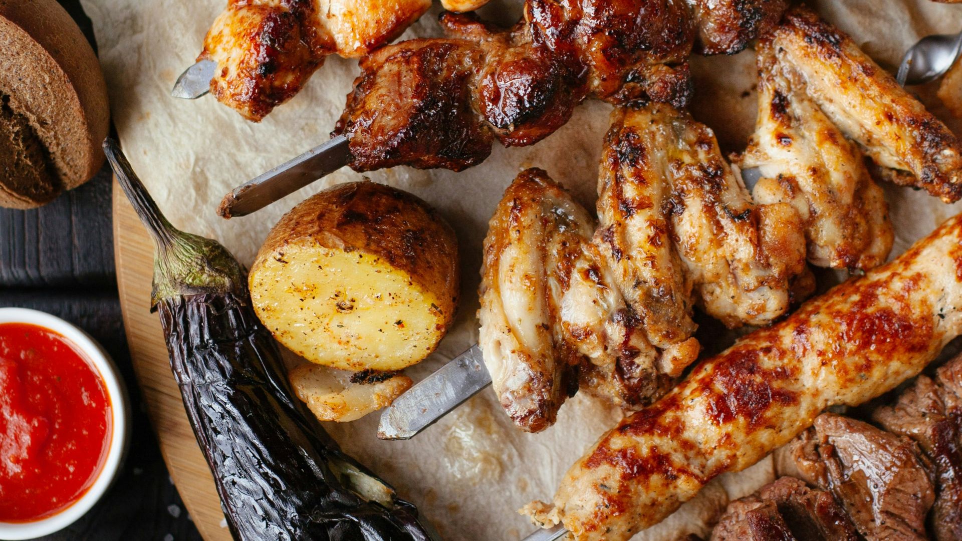 grilled meat and vegetable on the table